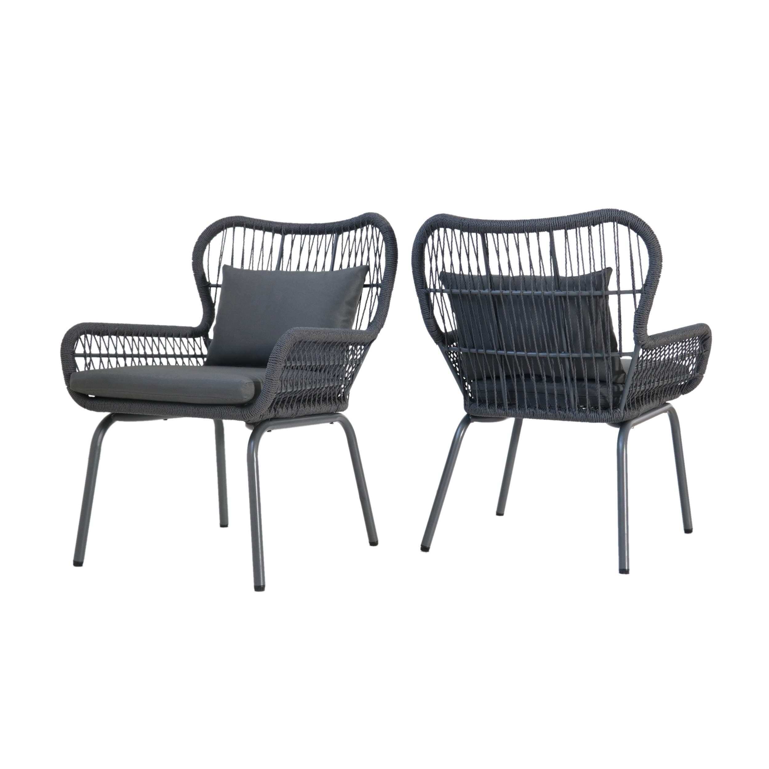 GDFStudio Christopher Knight Home Kimberley Outdoor Club Chairs, Steel and Rope, Cushioned, Boho, Brown, Gray