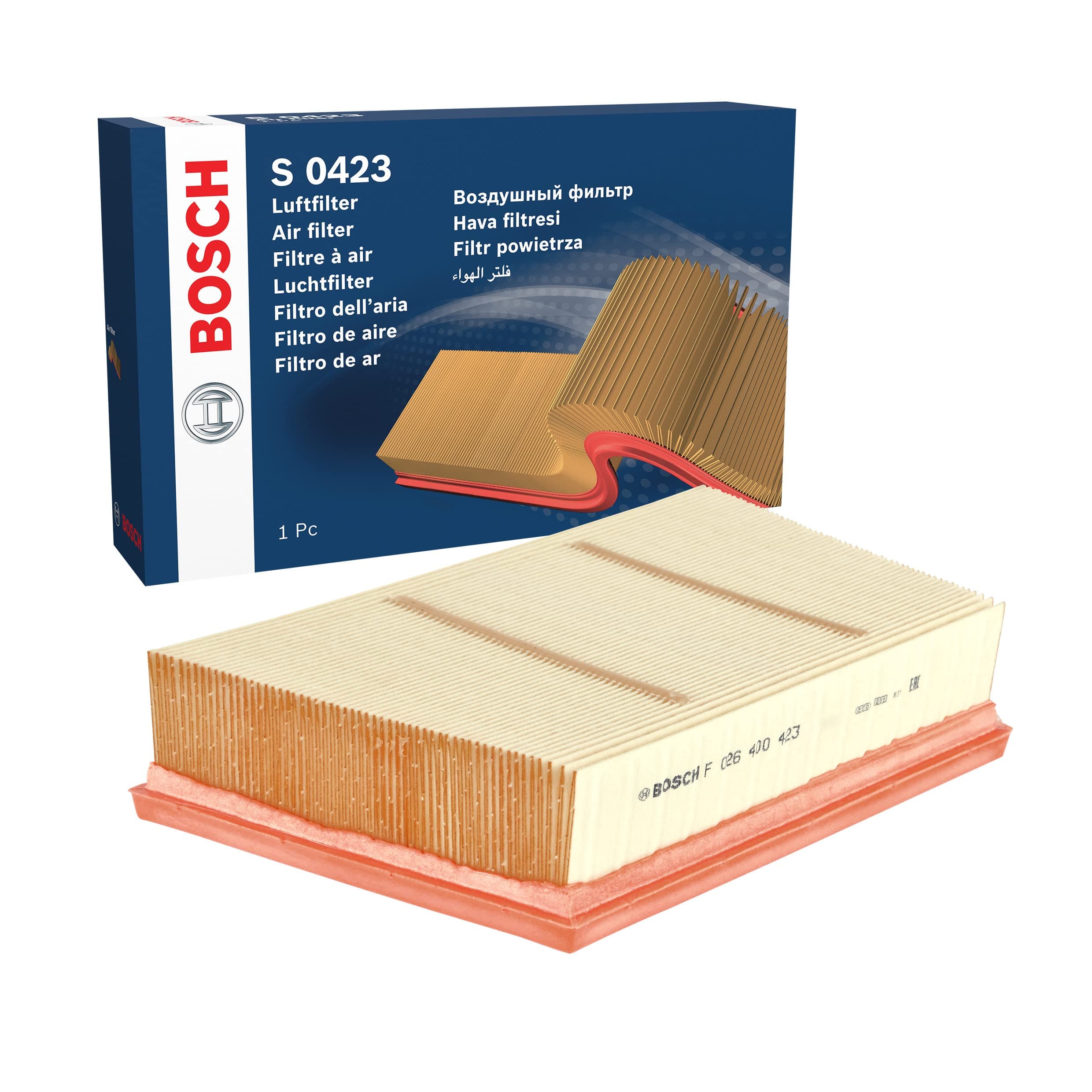 Bosch S0423 Car Air Filter - Separates Particles from the Air Intake - Moisture-resistant plus High Tensile Strength