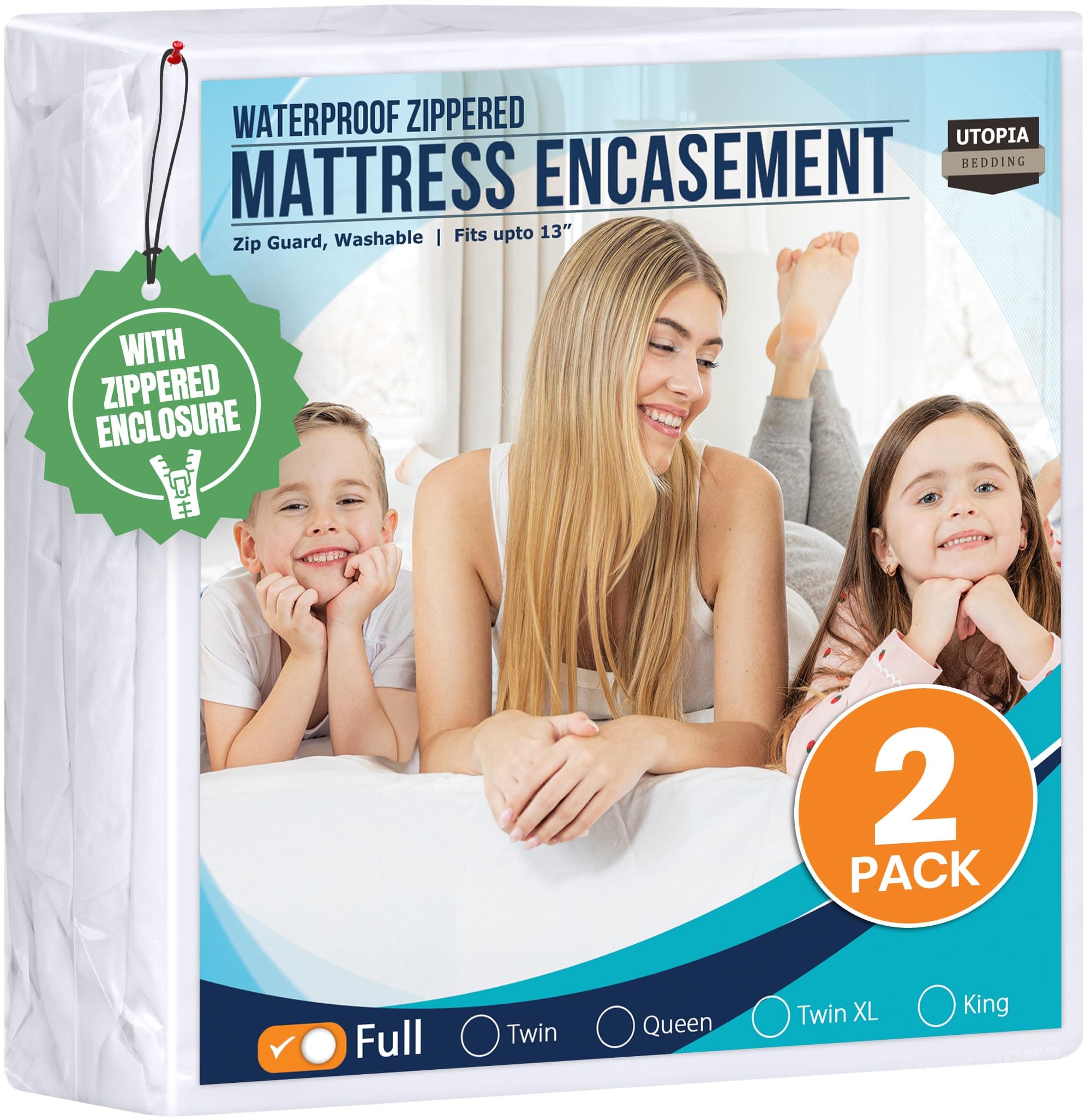 Mattress Protector Zippered Full Size (Pack of 2), 100% Waterproof Bed Bug and Dust Mite Proof Mattress Encasement, Absorbent 6 Sided Mattress Cover