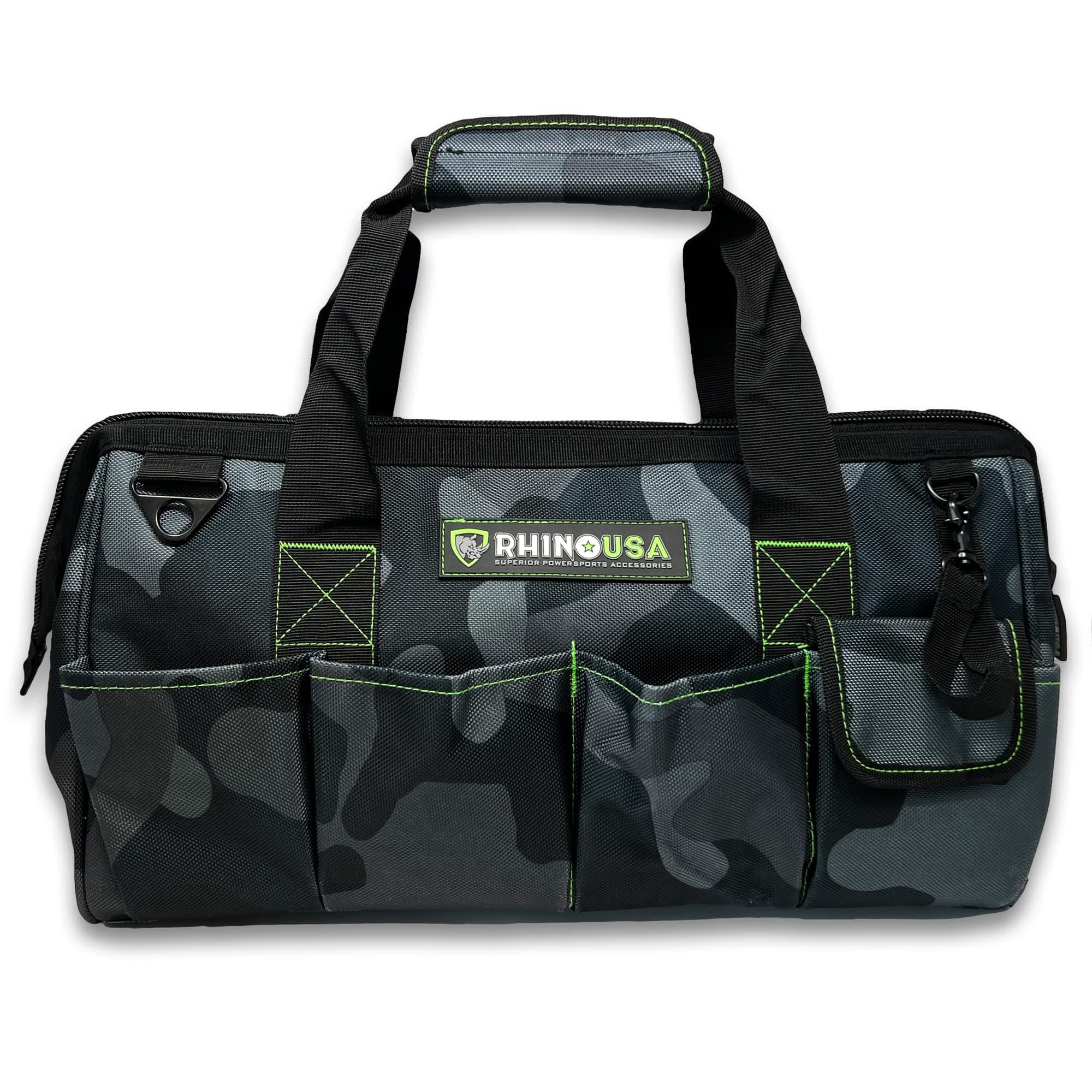Tool Bag 45cm Heavy Duty Zipped Tool Bag Wide Opening - Large Tool Pockets with Additional Side Storage Pockets, Reinforced Shoulder Strap (Camouflage)