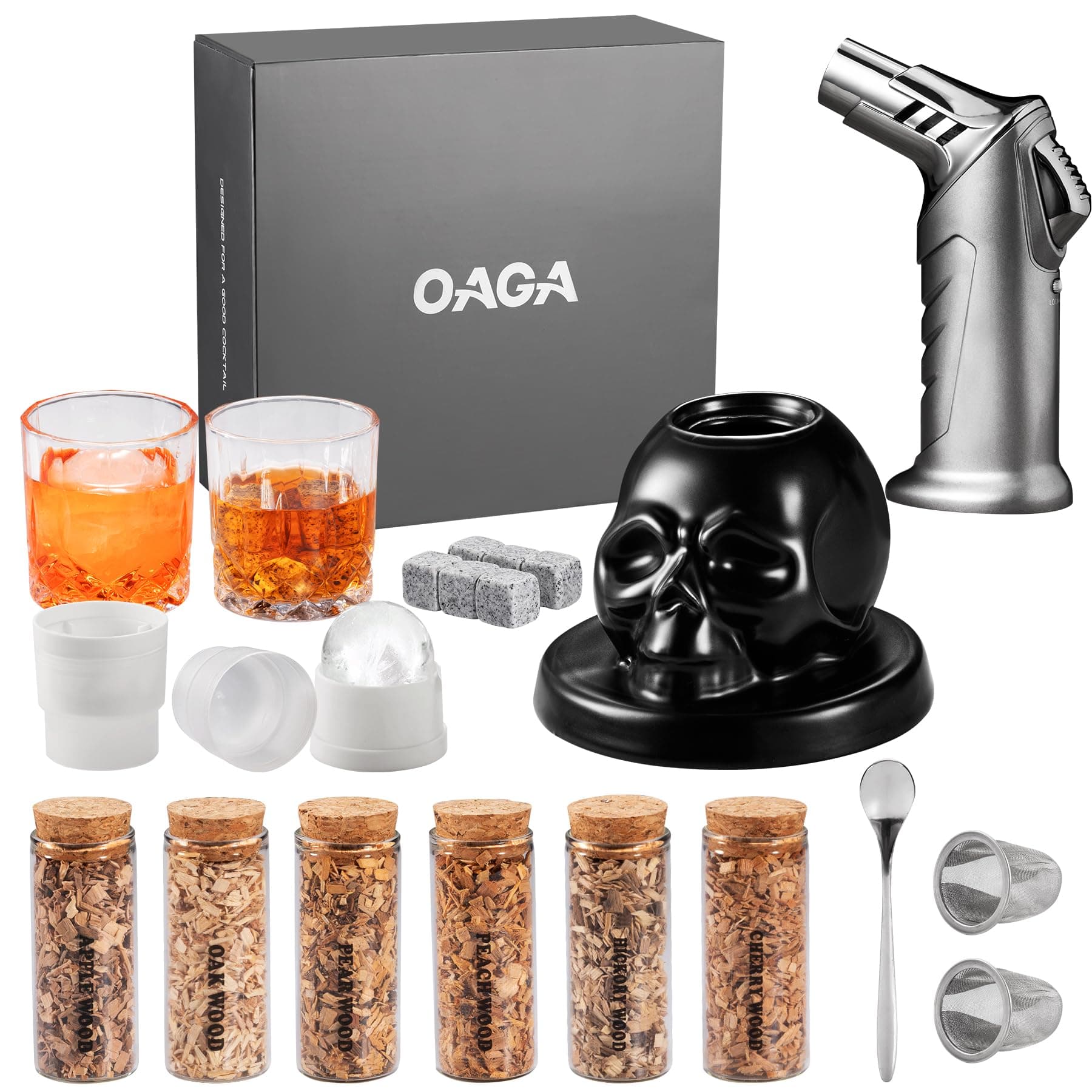 Whiskey Smoker Kit With Torch - 21 Sets 6 Flavors Wood Chips Bourbon, Cocktail Infuser Kit, Old Fashioned Drink Birthday Bourbon Gifts For Men, Dad, Husband (No Butane)