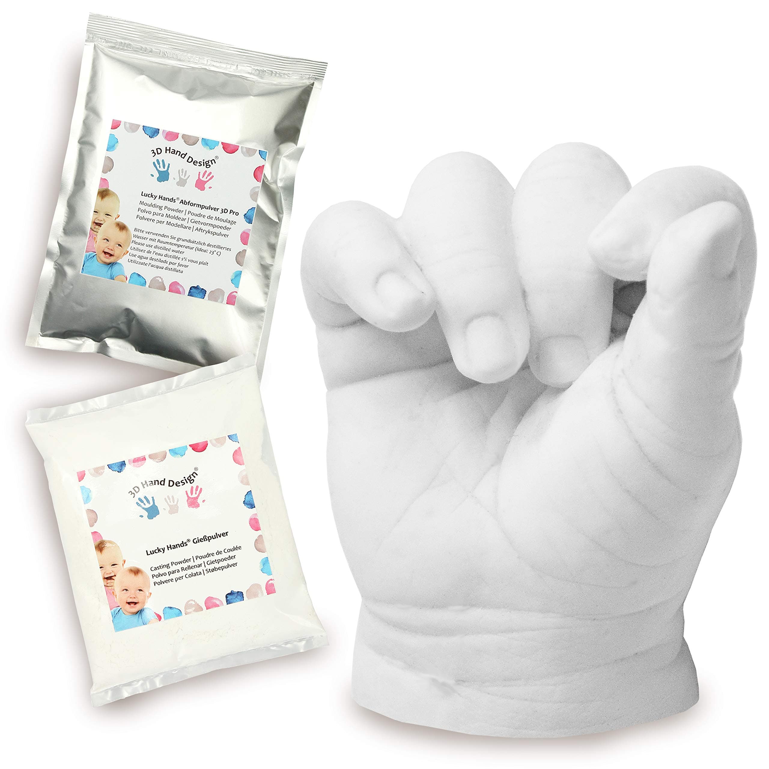 Lucky Hands® Baby Casting Kit | Made in EU | Moulding and Casting Powder for Handprints and Footprints | for Babies and Toddlers (7-48 Months, 2-3 Models)