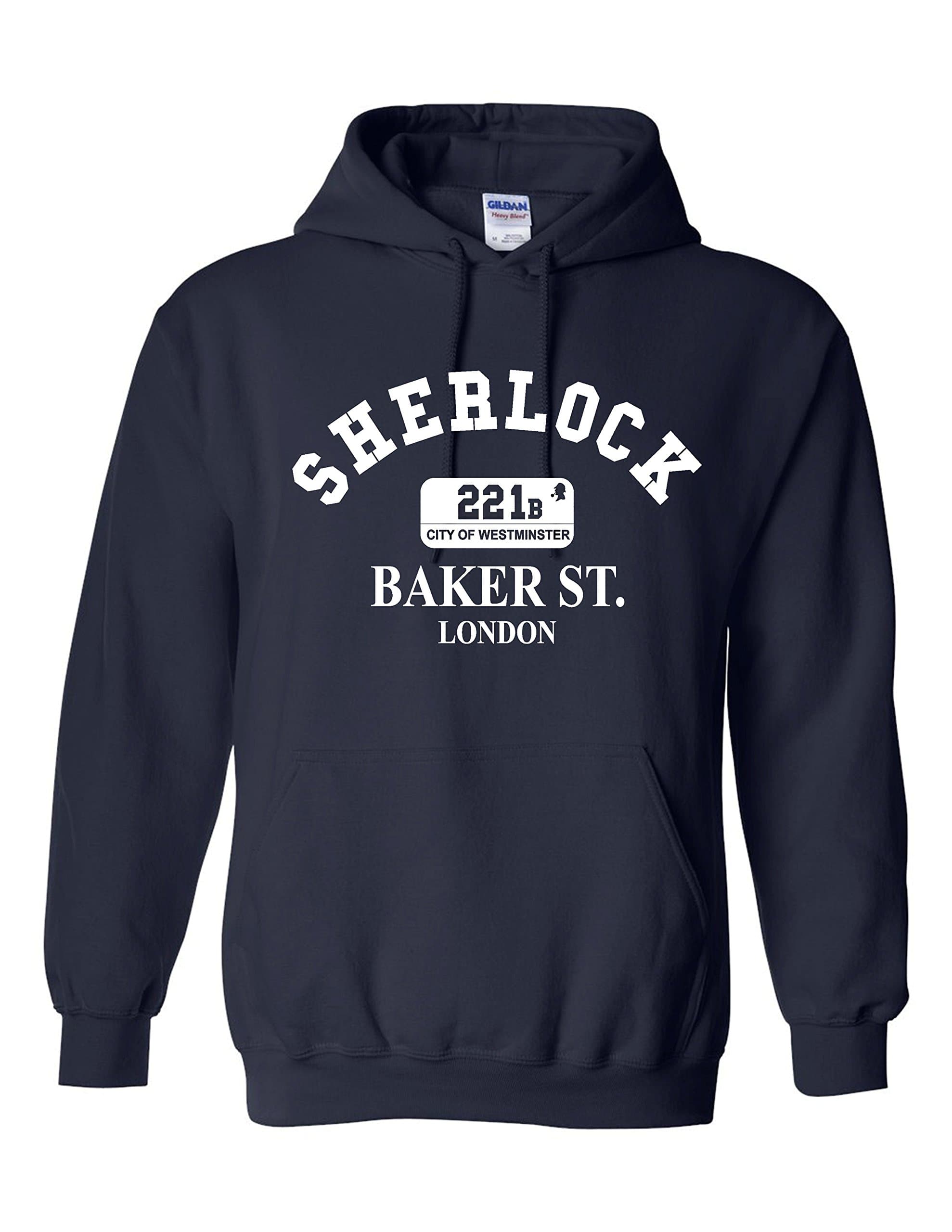 GildanFunny Inspired SHERLOCK HOLMES 221b BAKER ST. LONDON Unisex Hooded Sweatshirt Navy