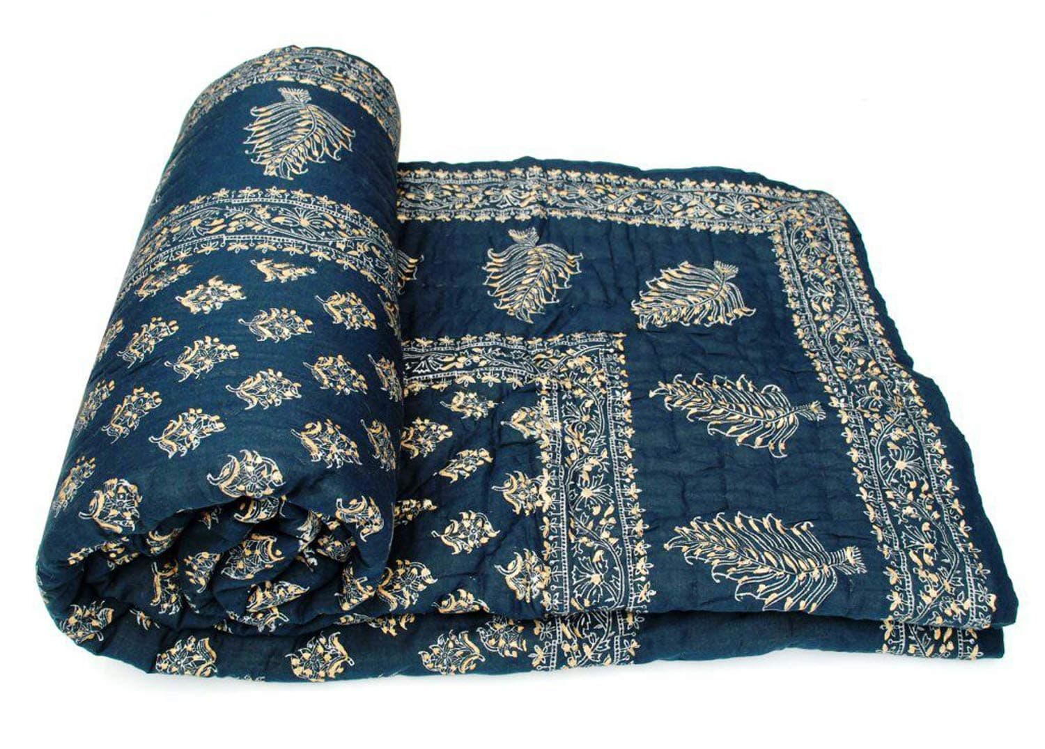 Marusthali Exclusive Traditional Jaipuri Quilts Handmade Sanganeri Print Ethnic Double Bed Quilt Rajai Razai