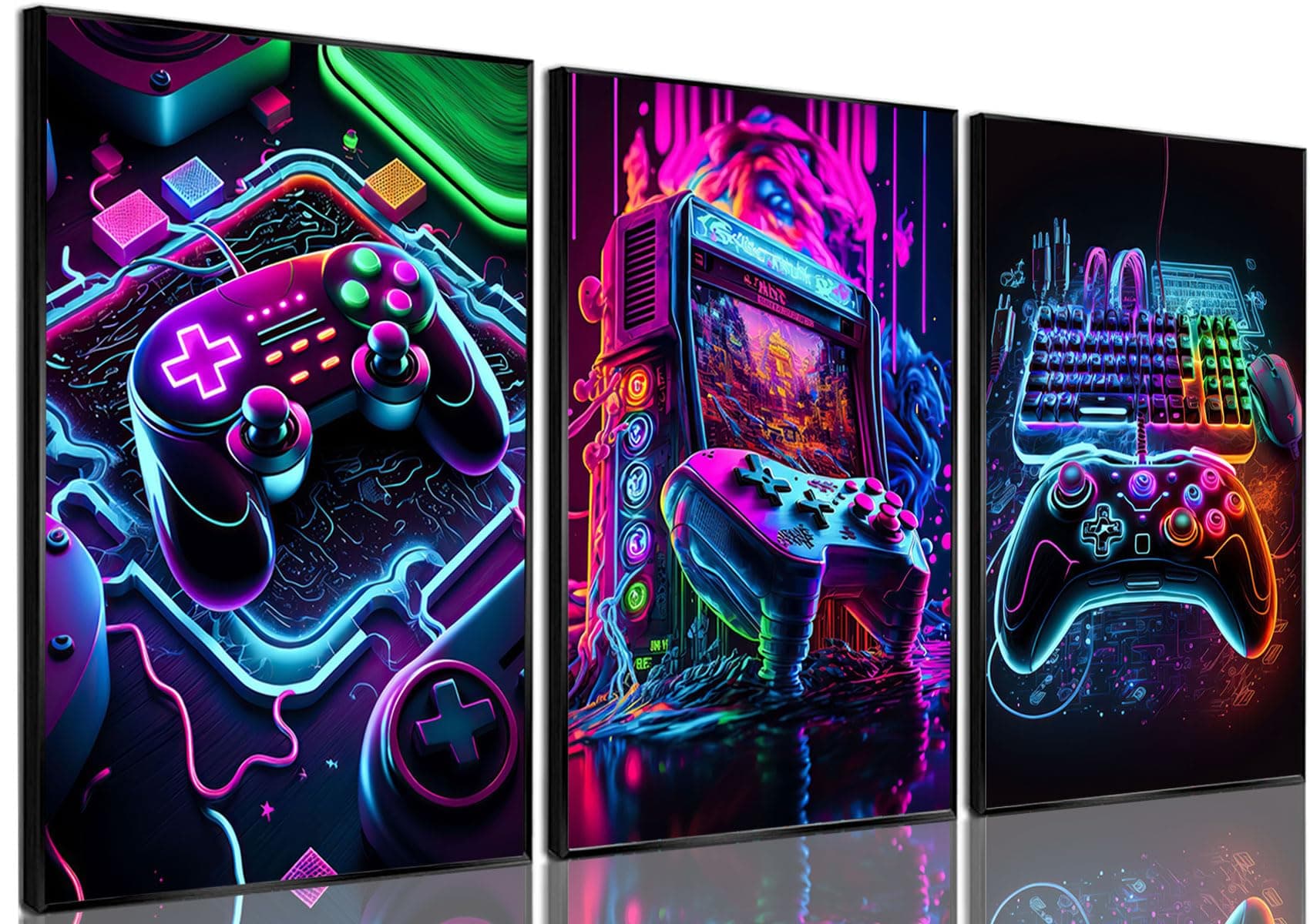 BGFCE 3pcs Game Room Decor Neon Gaming Posters Wall Art Gamer Accessories Theme Canvas Print Game Console Painting Picture for Children Youth Game Boys Bedroom Teen Wall Decor Unframed 16"x24"x3