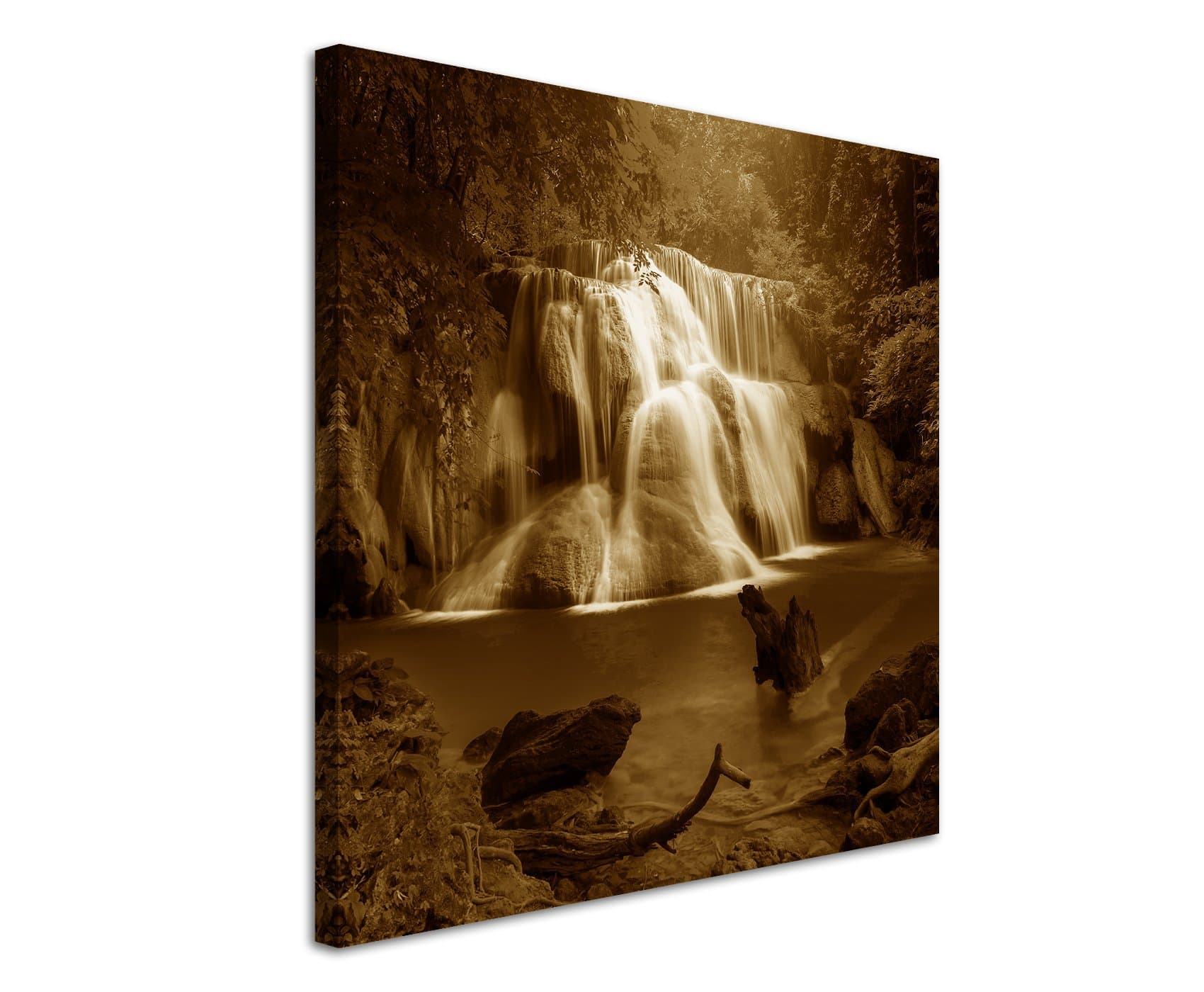 60 x 60 cm Sepia Waterfall Forest Photo Canvas Picture Wall Kanchnaburi Province Thailand