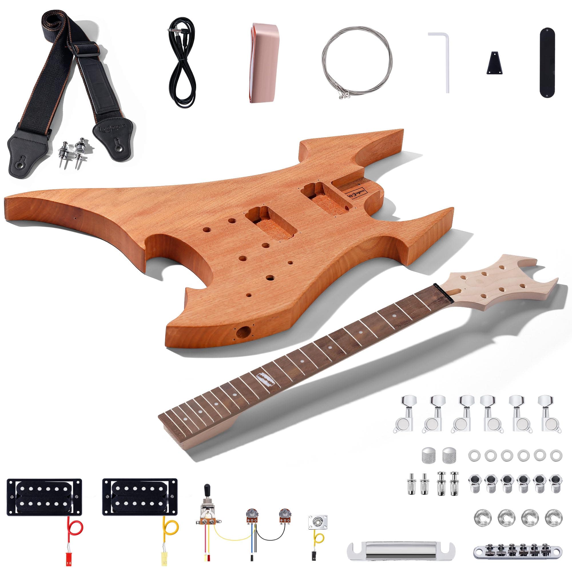 Leo Jaymz DIY Electric Guitar Kits with Mahogany Body and Maple Neck - Ebony Fingerboard and All Components Included (BC)