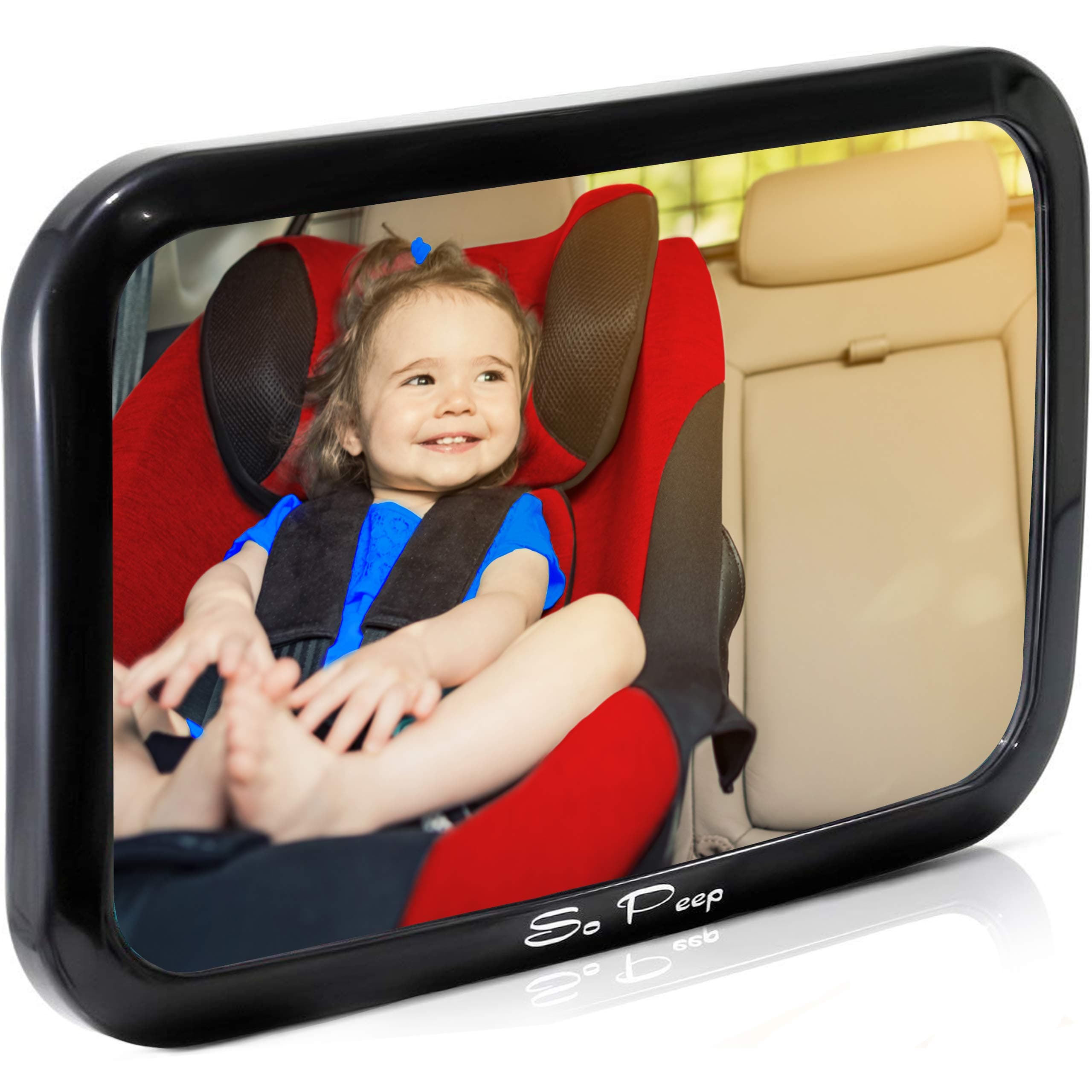 So Peep Baby Backseat Mirror for Car - View Infant in Rear Facing Car Seat - Satisfaction - Best Newborn Safety with Secure Headrest Double-Strap - Essential Car Seat Accessories