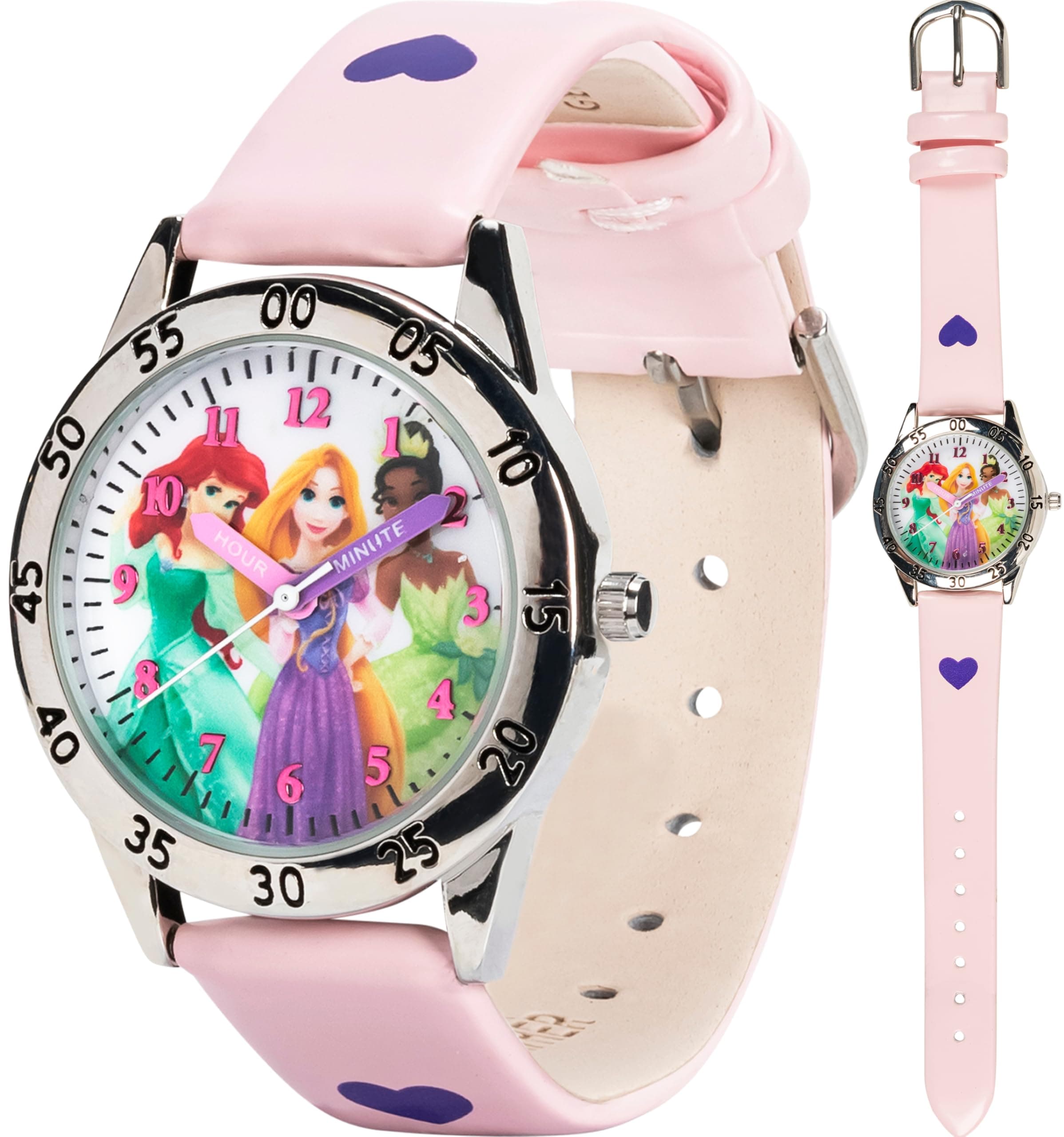 Disney Princess Time Teacher Watch for Kids – Easy Analog Time Learning, Colorful Princess Design, Adjustable Strap
