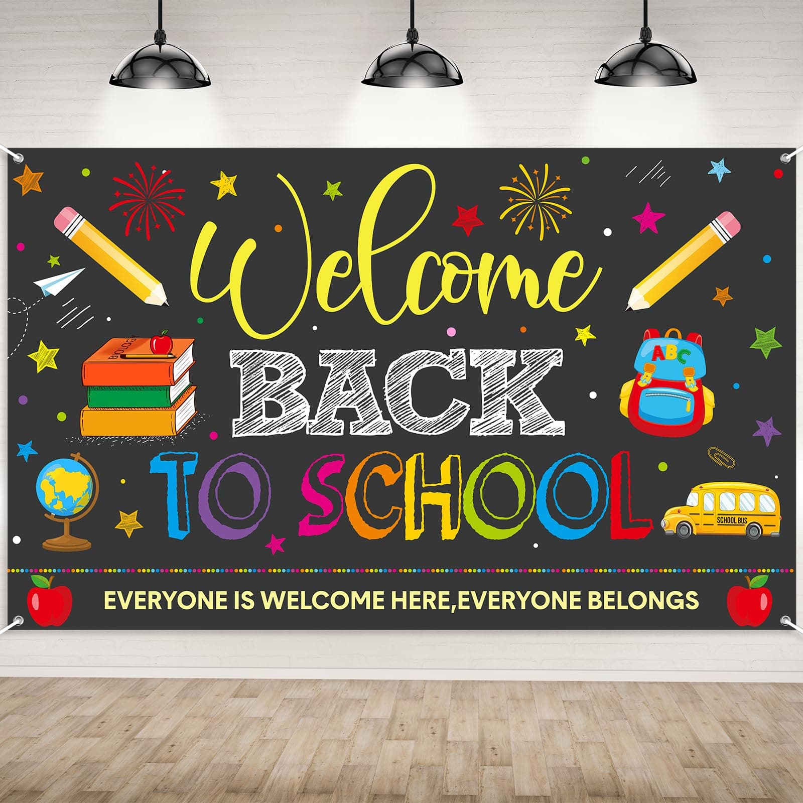 Welcome Back to School Backdrops, Welcome Back Bulletin Board Back to School Banner Sign Hanging Polyester Photography Background for First Day of School Classroom and Office Decorations,73x44 Inch