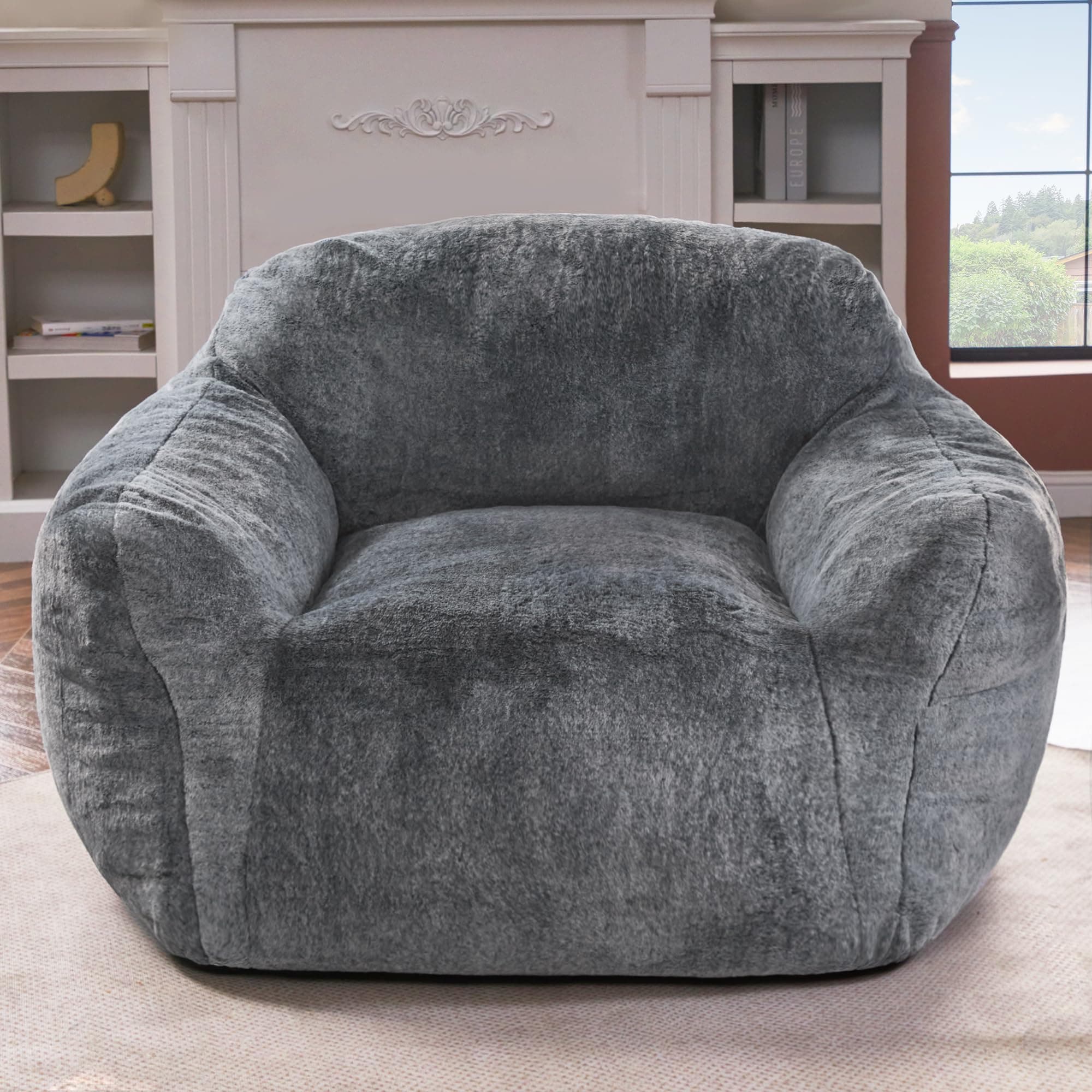 Homguava Giant Bean Bag Chair Sofa High-Density Foam Filled Sofa Chair Large Lazy BeanBag Sofa with Armrests for Living Room, Bedroom (Grey)