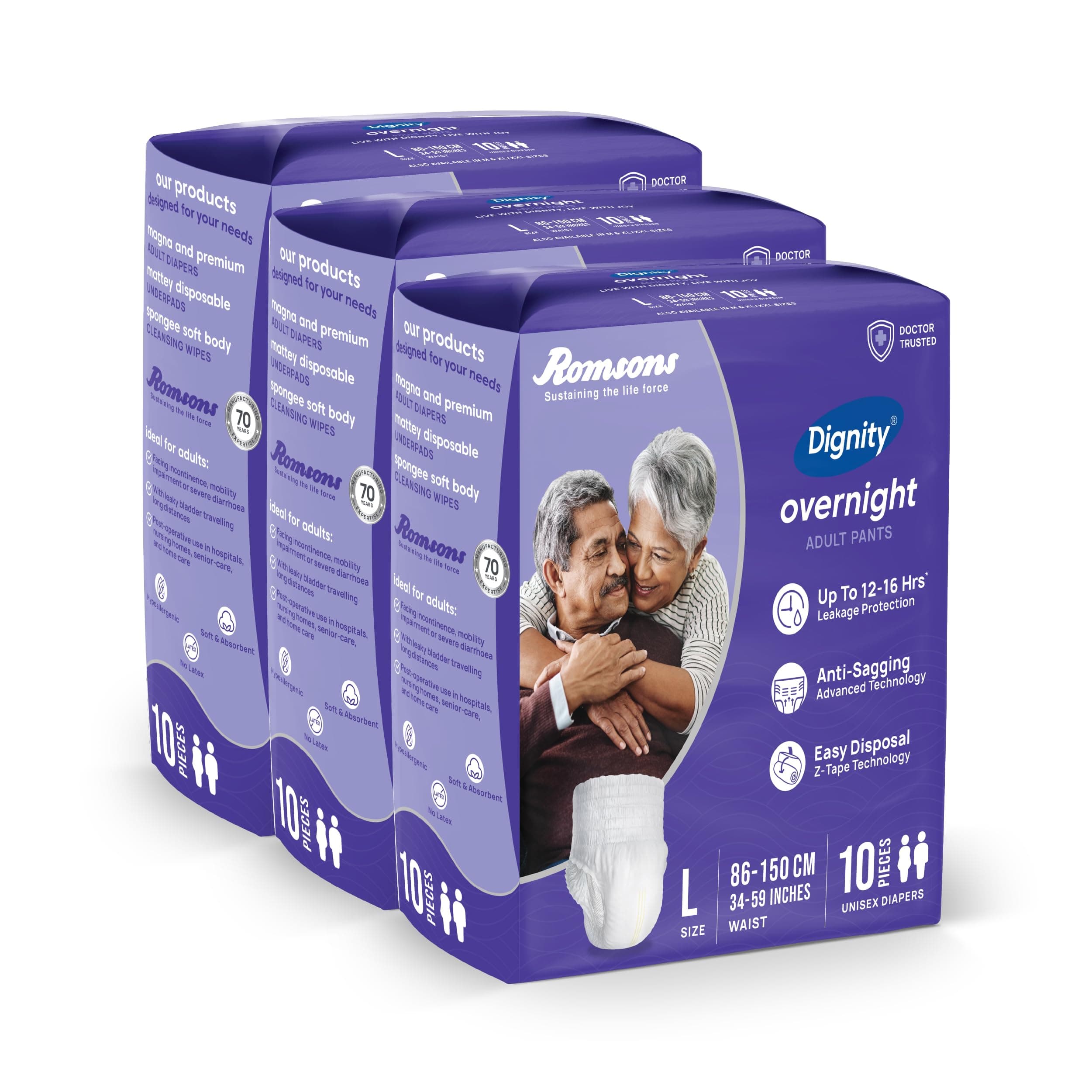 DIGNITY Overnight Pant Style Adult Diapers - L/XL (30 Pieces) With Wetness Indicator and Leakage Protection Upto 12-16 Hrs.