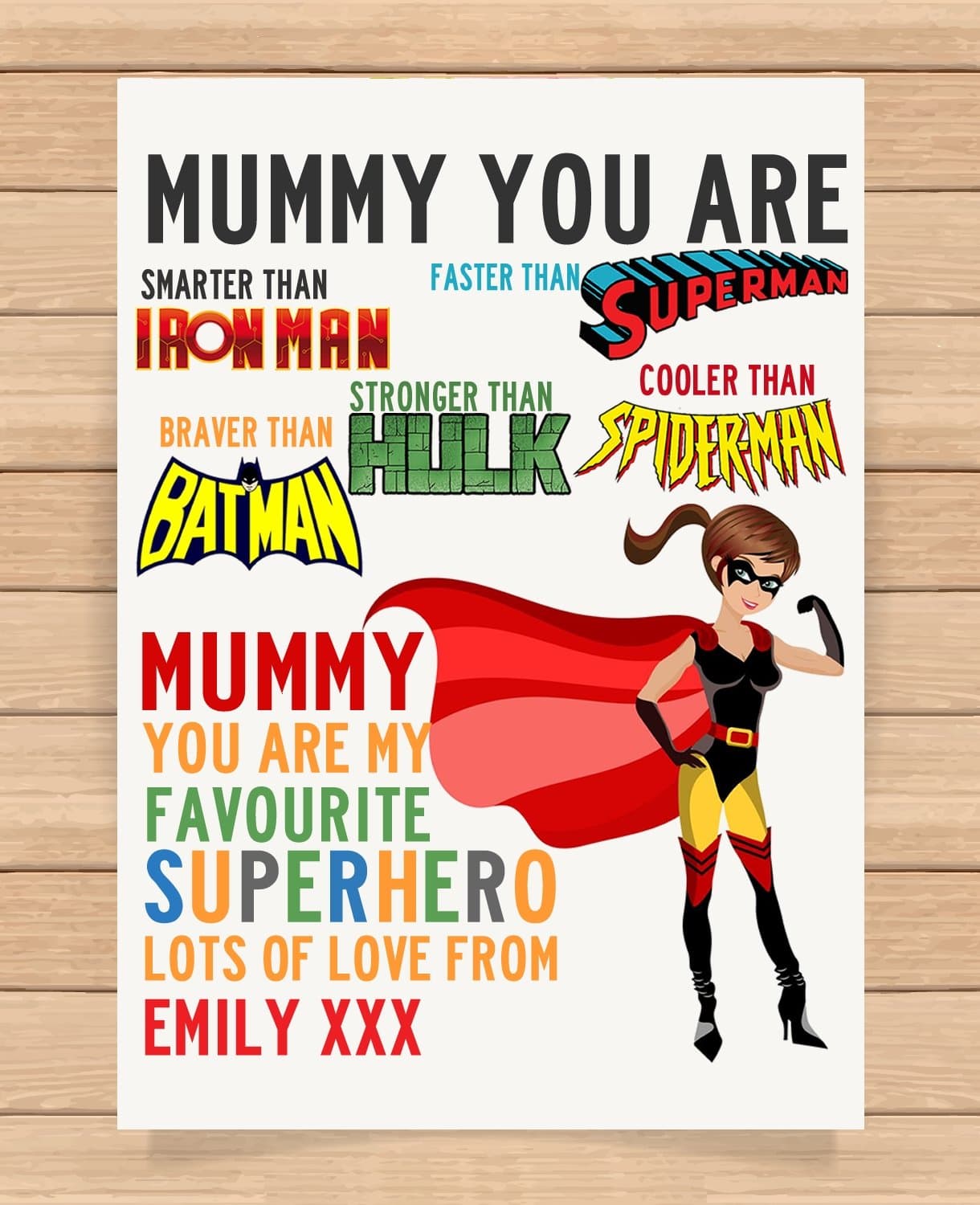 Personalised Presents Gifts For Step Mum Mummy Mother From Son Daughter Kids Birthday Mothers Day Christmas Xmas Disney Superhero Mum Spiderman Superman Hulk Batman Ironman Prints Posters Wall Art Special Unique Ideas