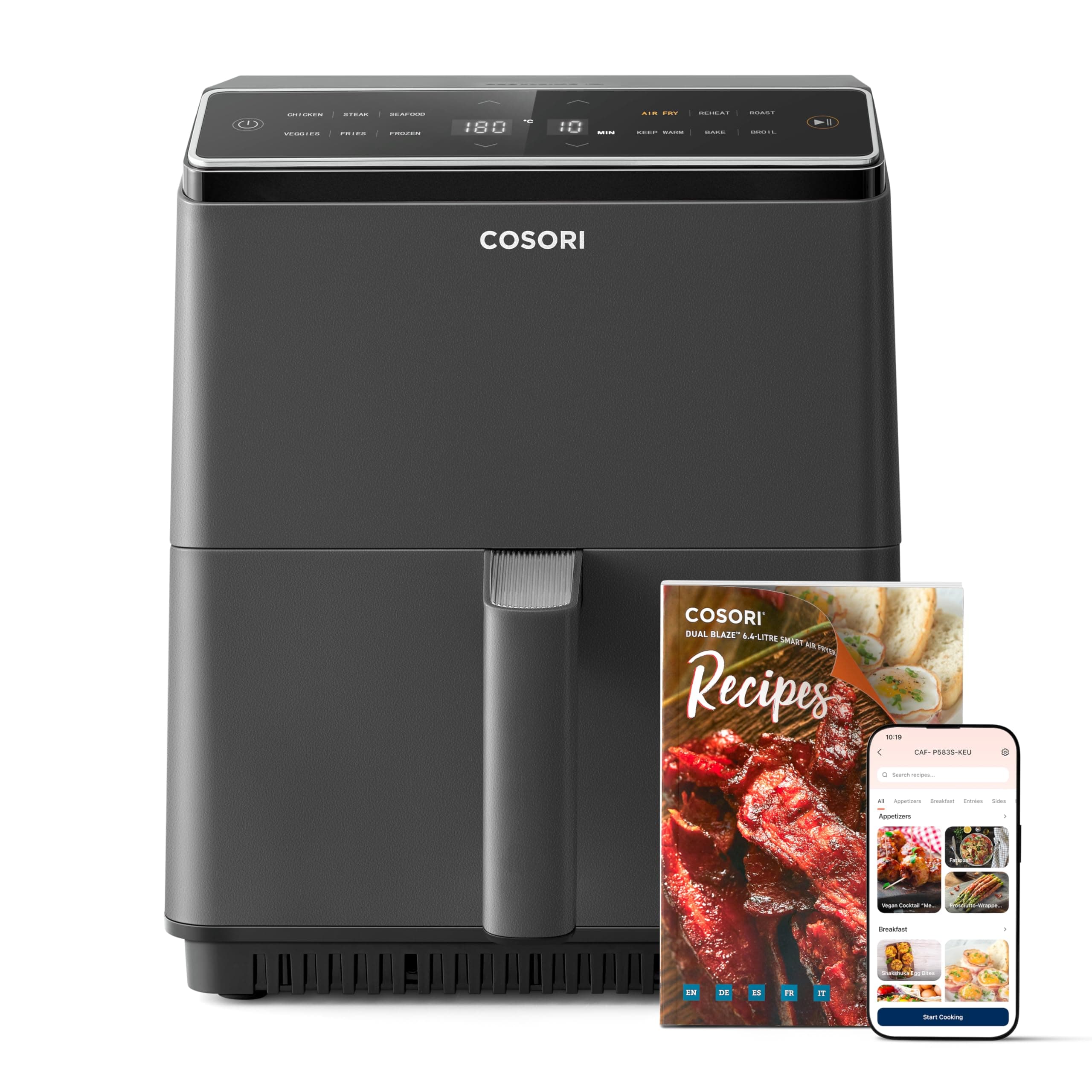 Smart AirFryer Oven, Up to 55% Energy Saving, 6.4L, App Control,12 Functions, Air Fry, Roast, Bake, Reheat & Grill, Includes Cookbook, Dishwasher Safe