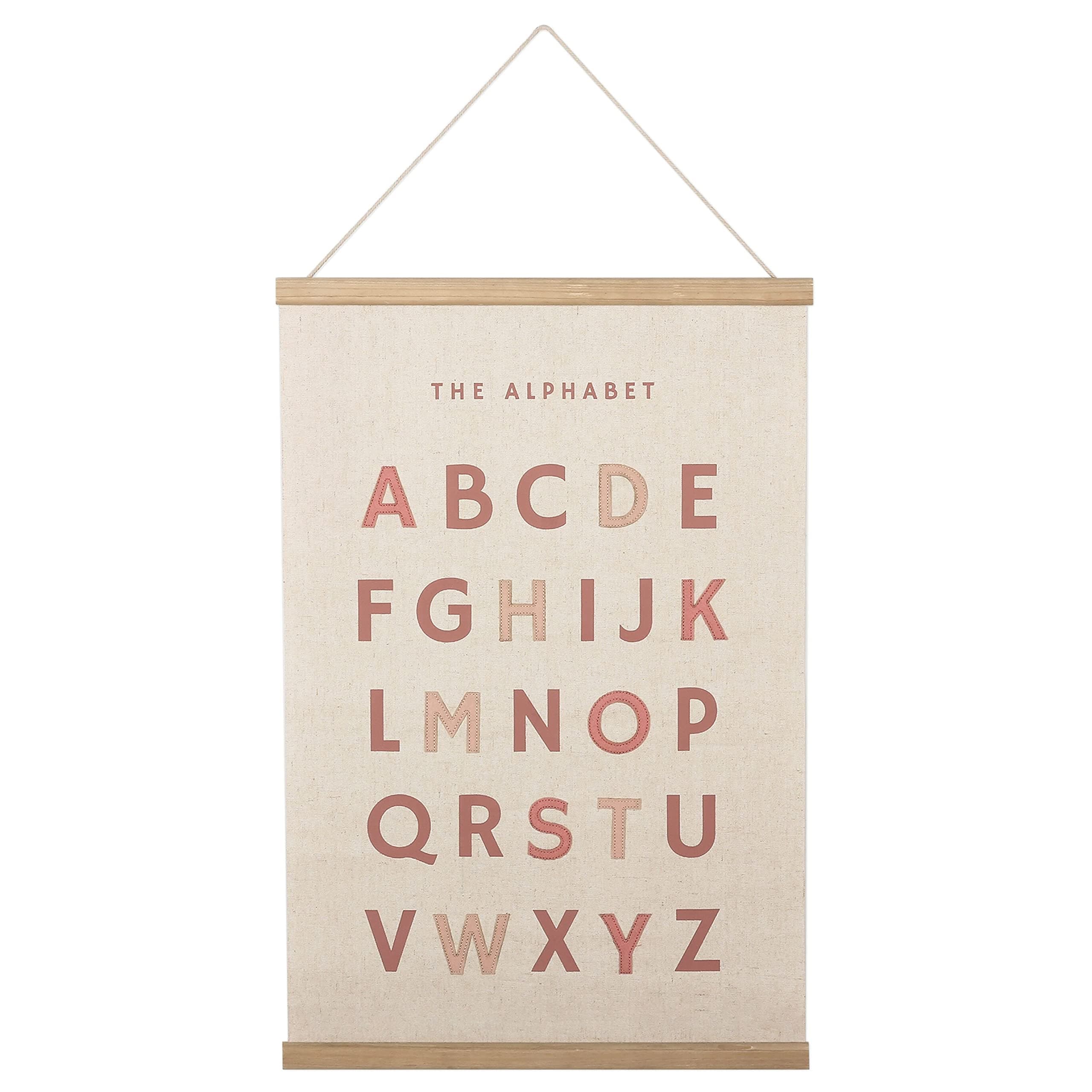 Bon et Beau 16×24 Inch Embroidered Alphabet Poster Framed with Wood Hanger - Dusty Pink Wall Decor for Girls Nursery, Bedroom, Playroom, Toddler and Kids Room