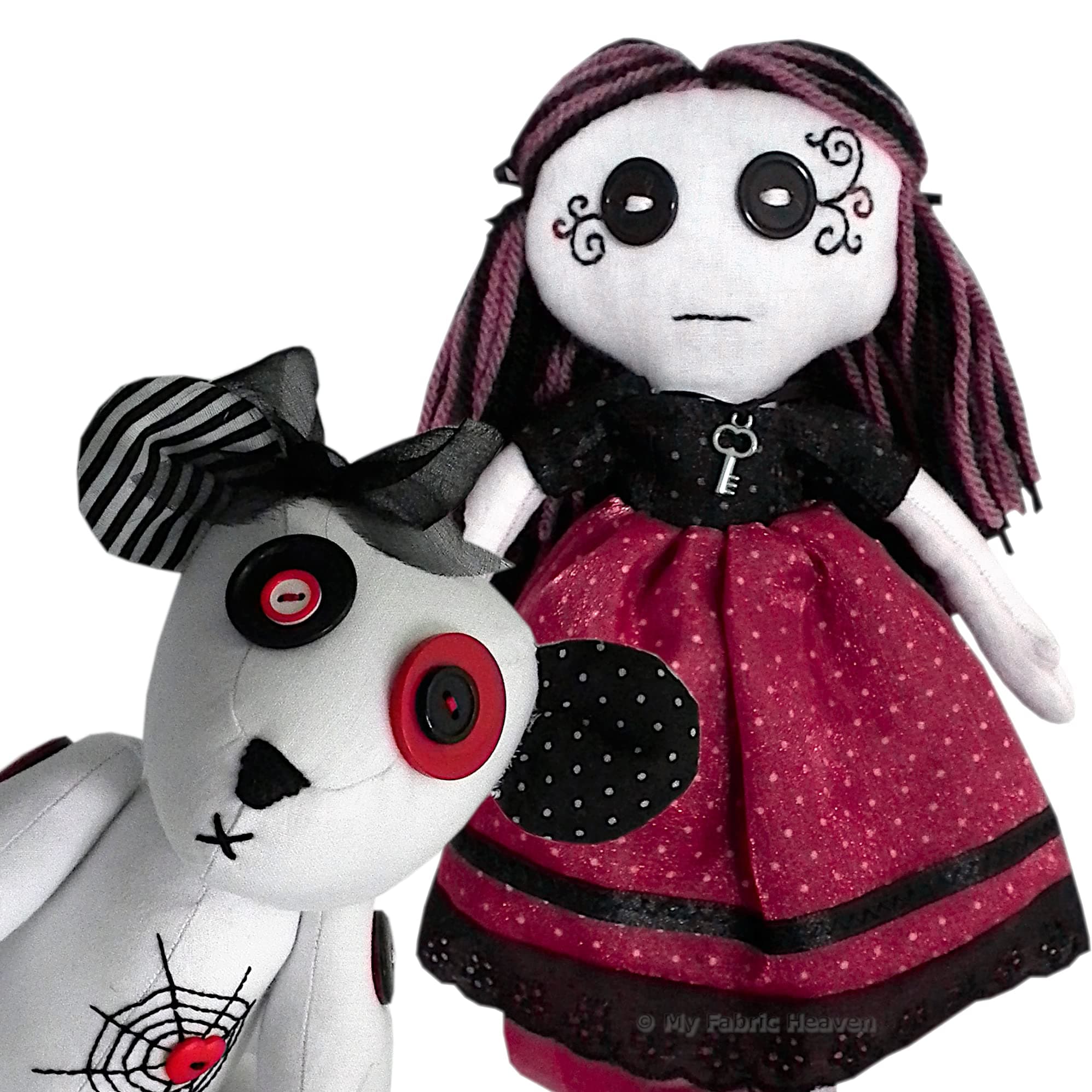 Two Discounted Halloween Sewing Patterns. Gothic Teddy Bear & Creepy-Cute Rag Doll. Handmade Stuffed Animal Soft Toys & Easy Photo-Tutorial Instructions. Free Post by MY FABRIC HEAVEN