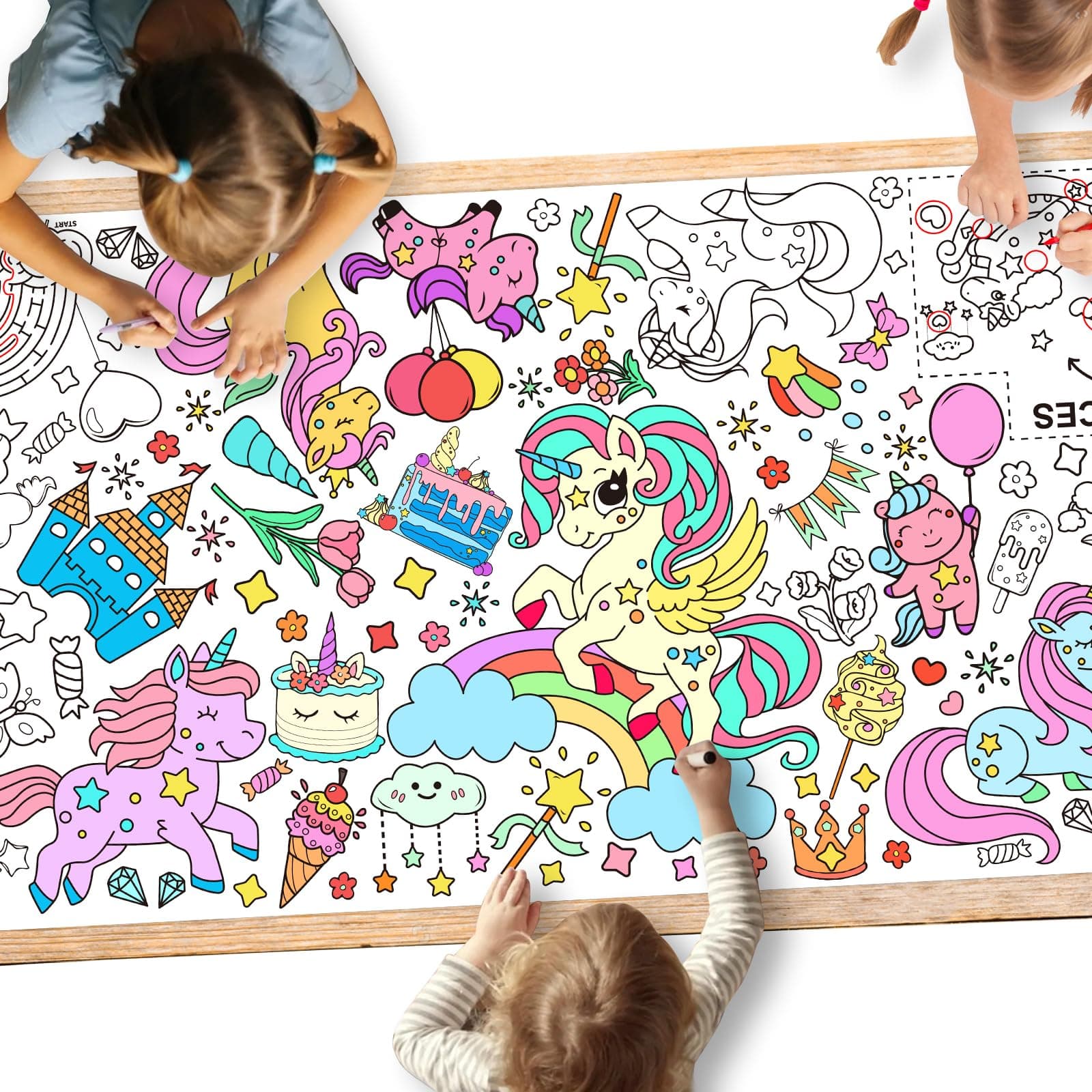 Gatherfun Unicorns Birthday Party Giant Coloring Poster - 31.5x 72 Inches - Versatile Classroom Wall Décor & Unicorns Birthday decorations-Poster or Table Cover for School Parties and Special Events