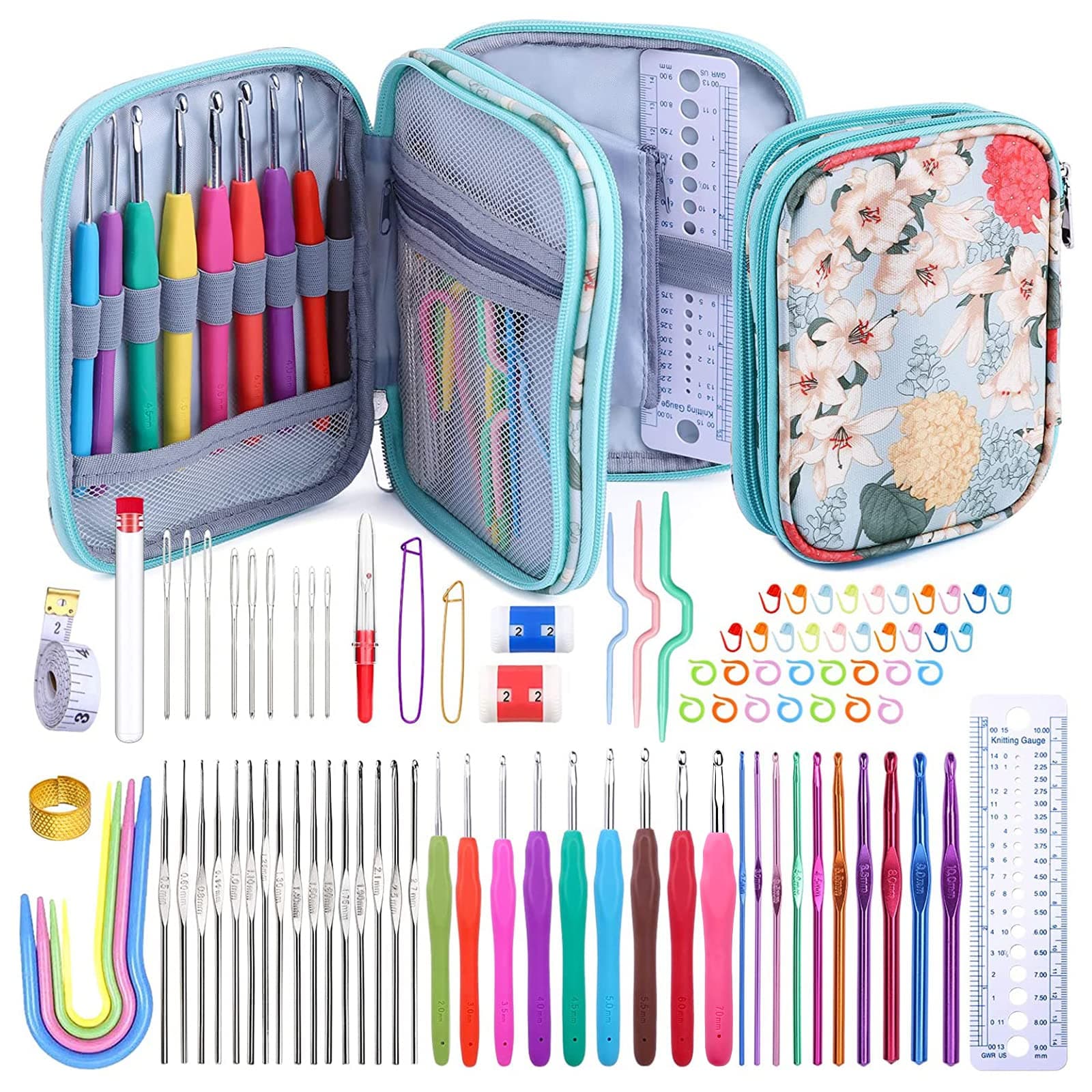 96 Pack Crochet Hooks Set, Ergonomic Knitting Needle Weave Yarn Kits with Storage Case and Crochet Needle Accessories for Beginners and Experienced Crochet Hook Lovers