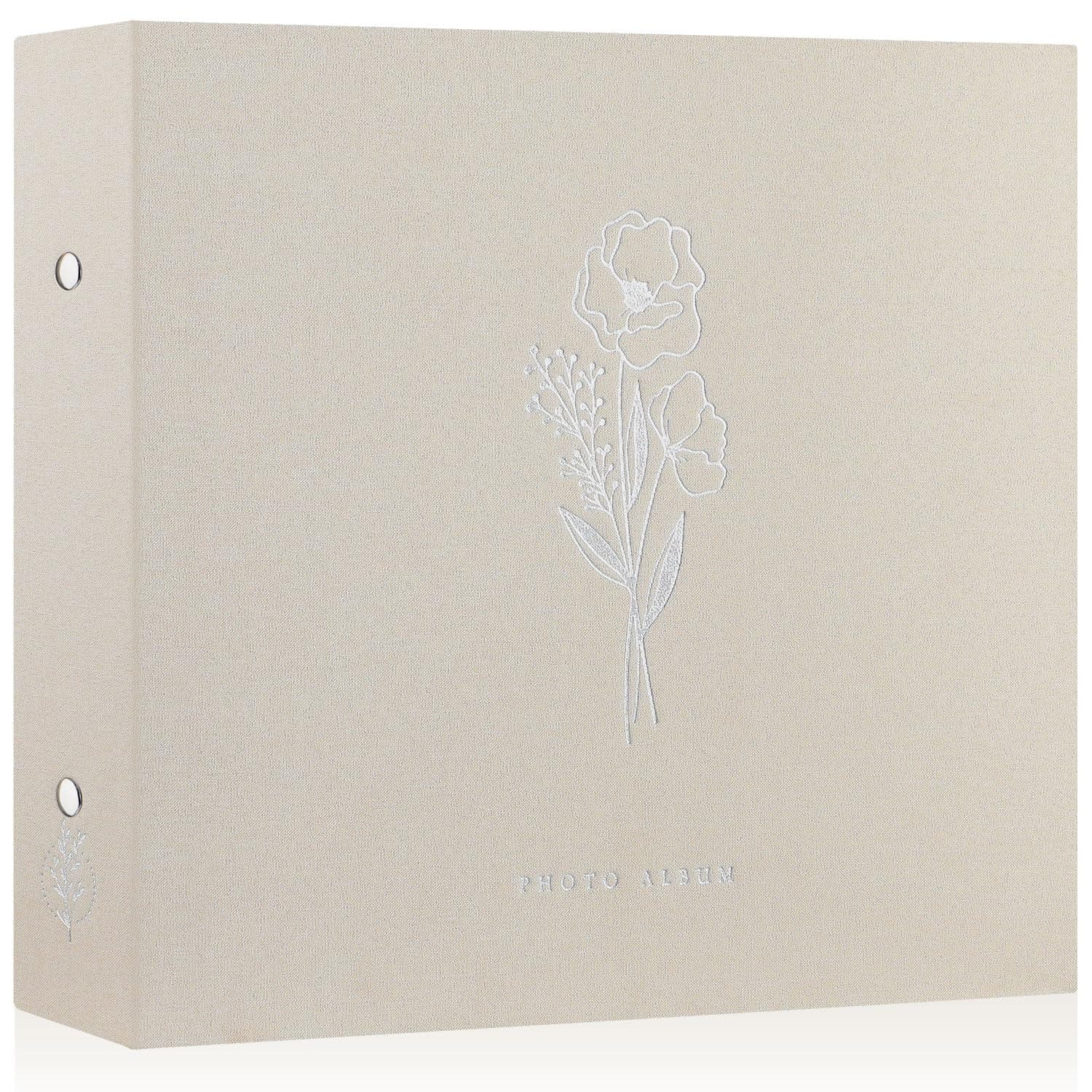 Lanpn 12x12 inch Scrapbook Photo Album, Linen Cover Archival Acid Free Top Load 3 Ring Binder Folder Photo Book 12 x 12 with 30 Plastic Sleeves 60 Pages (Beige)