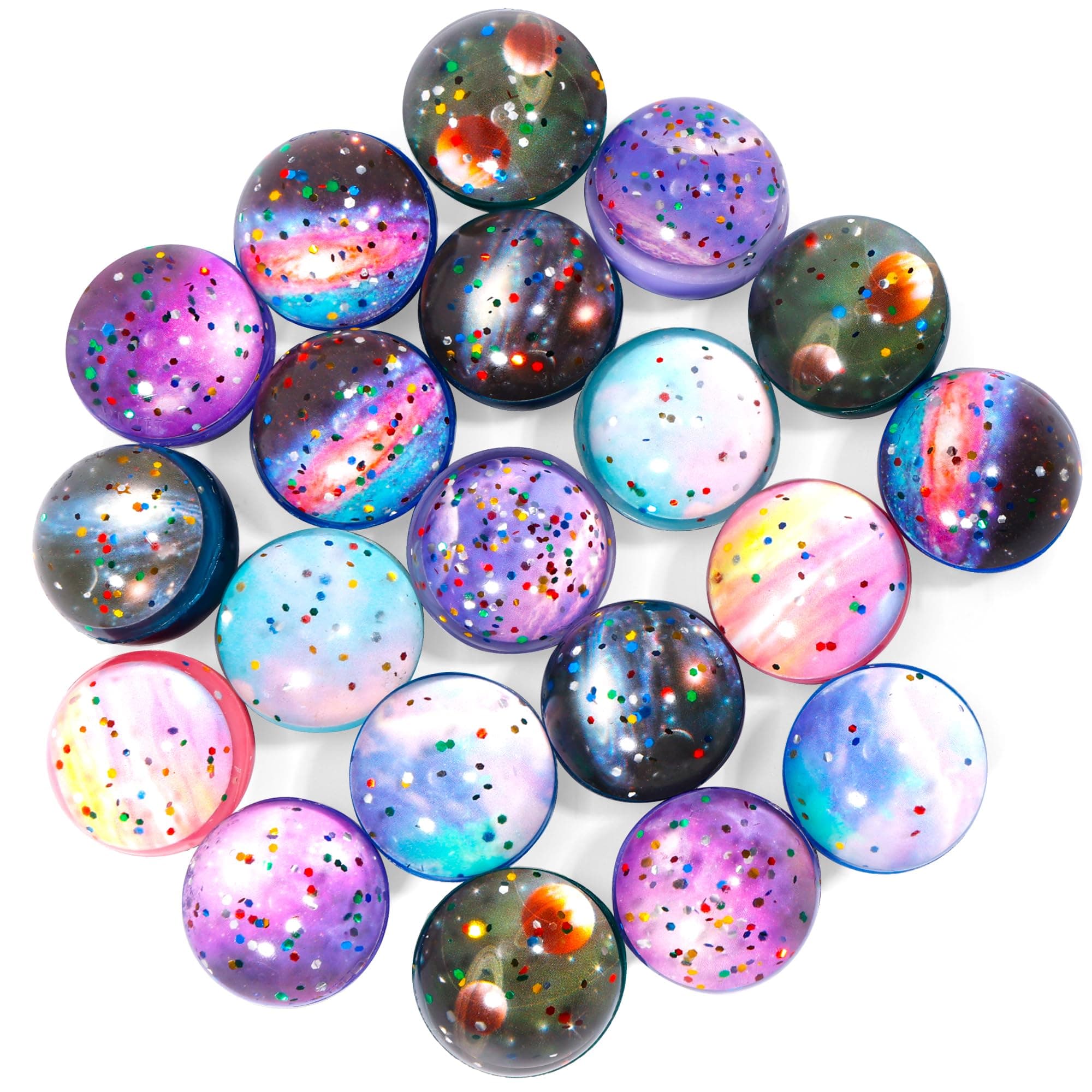 Pllieay 20PCS Space Bouncy Balls Bulk, Birthday Party Favors for Kids 32mm Space Theme Bouncy Balls for Kids Party Favors, Gift Bag Fillers, Easter Pinata Stuffers, Classroom Prizes and Pet Toys