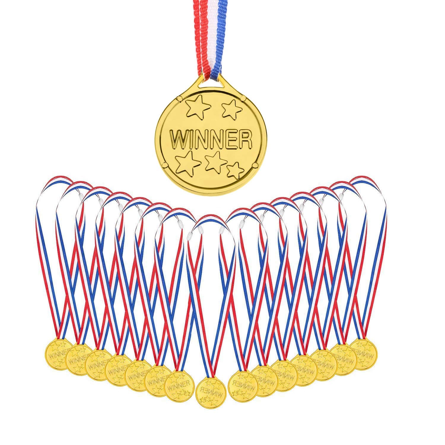25 Pieces Gold Plastic Winner Medals Kids Children's Party Award Medals with Neck Ribbons for Kids Sports Prizes Party Favors