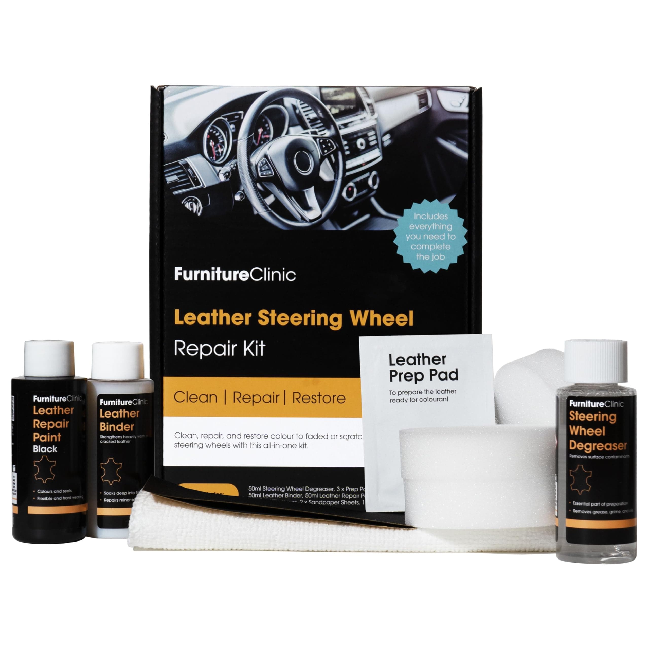 Leather Steering Wheel Repair Kit | Kit to Repair Tears, Scuffs, & Scratches on Leather Steering Wheels