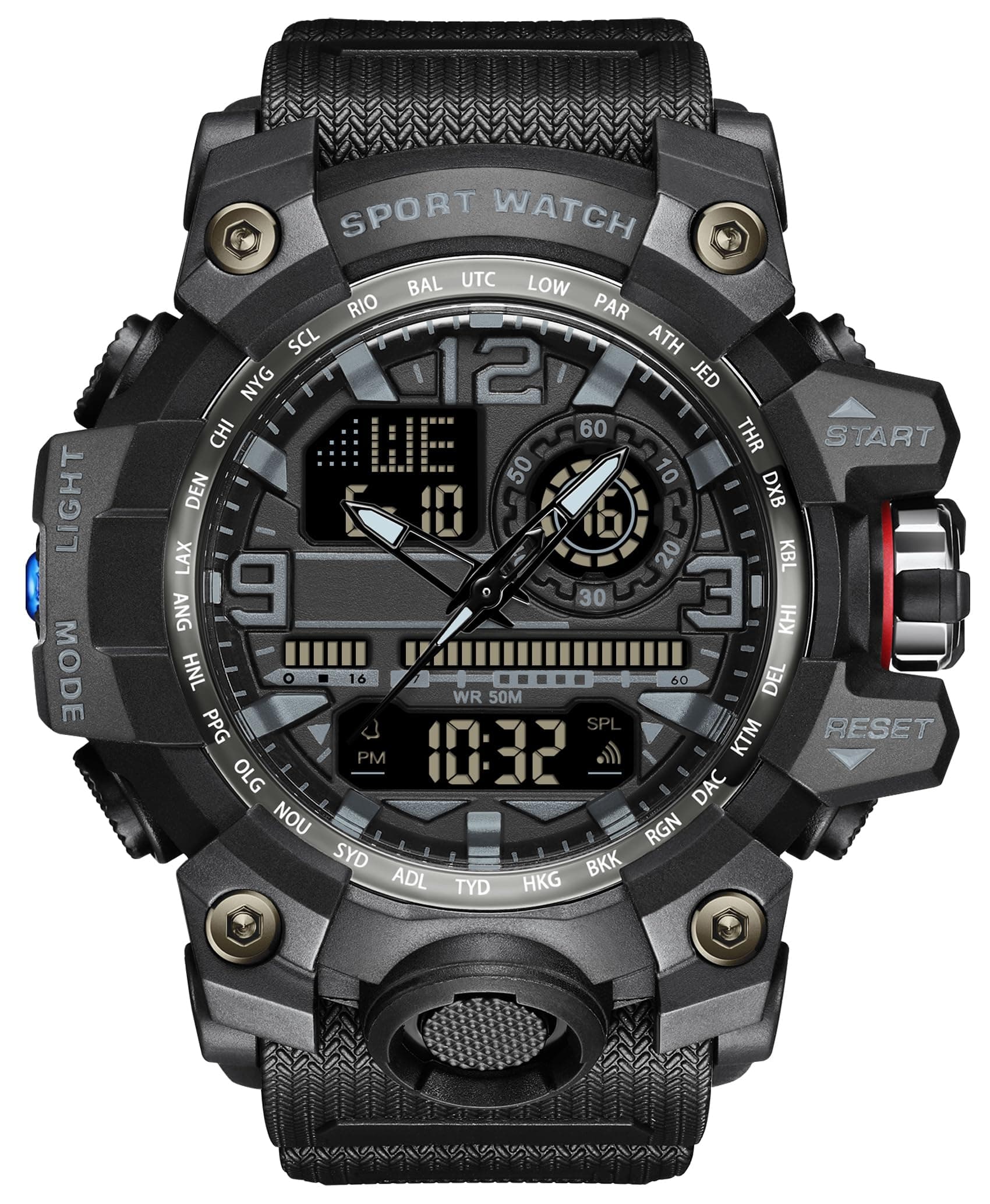 Yihou Men's Military Watch Outdoor Sports Electronic Watch Tactical Army Wristwatch LED Stopwatch Waterproof Digital Analog Watches