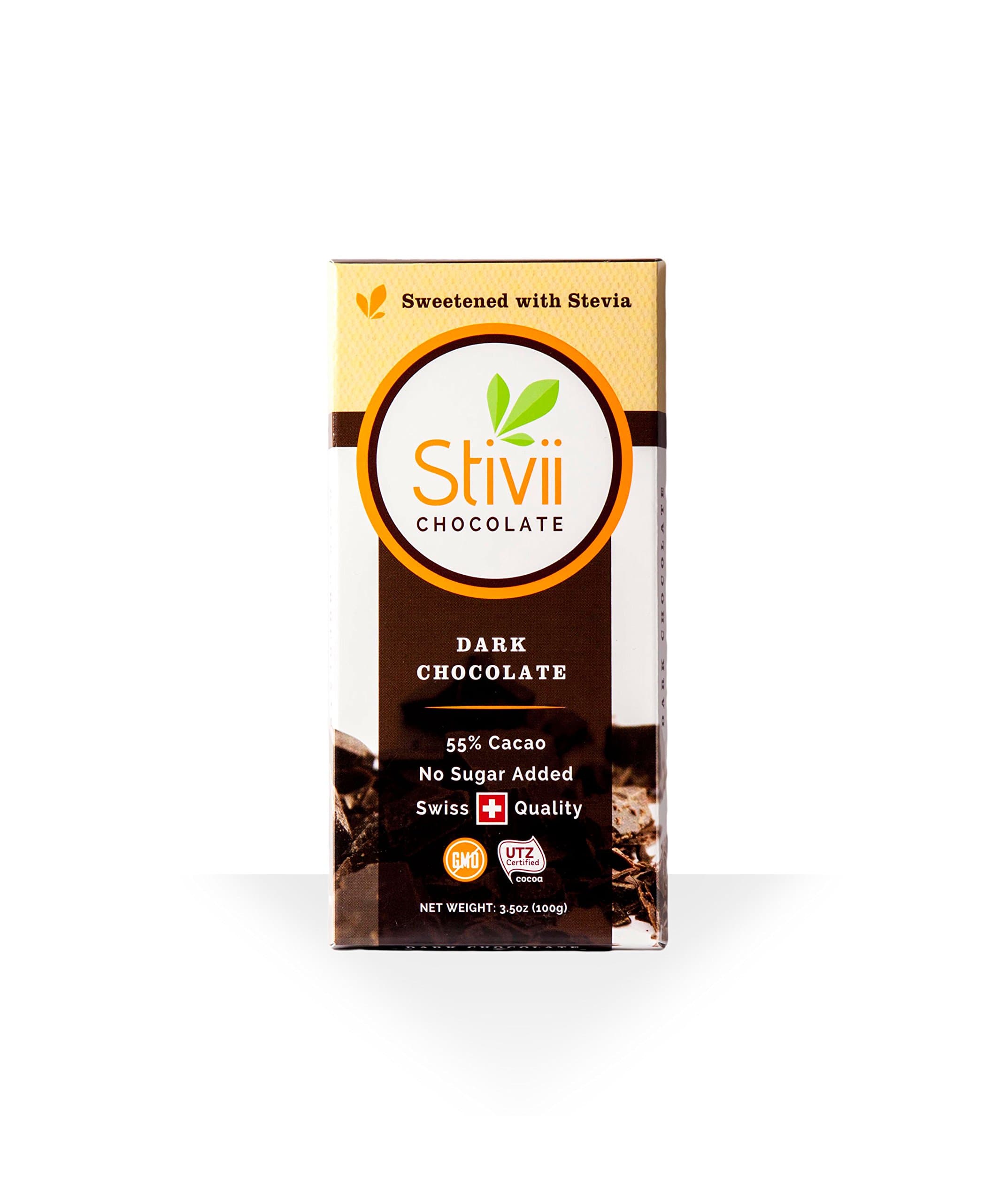 Stivii Original Vegan Dark Chocolate (No Sugar Added, 3.5oz, 5-pack)