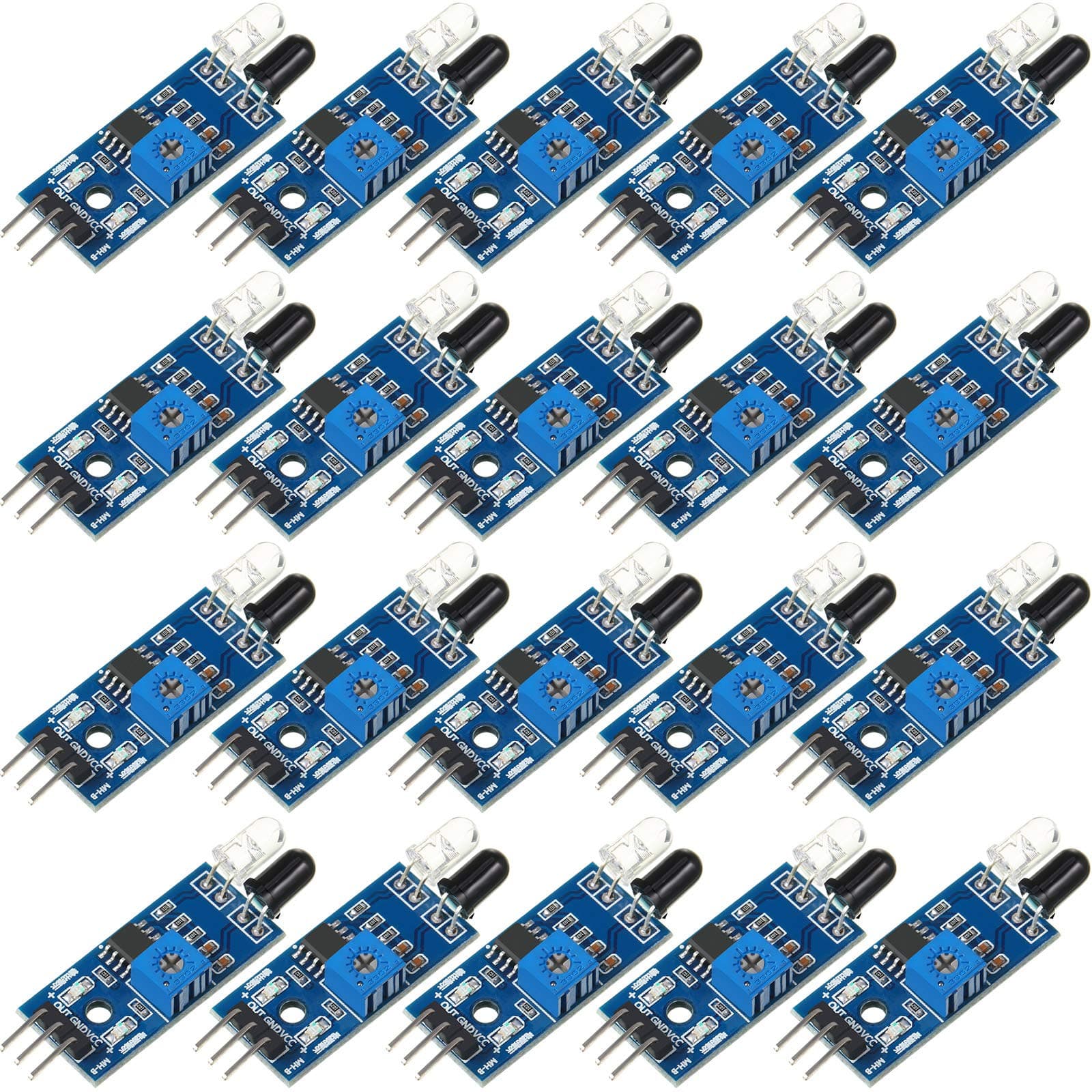 Frienda 20 Pieces IR Infrared Obstacle Avoidance Sensor Module 3-Wire Reflective Photoelectric Sensor Module Compatible with Arduino/Raspberry Pi 3/Smart Car Robot