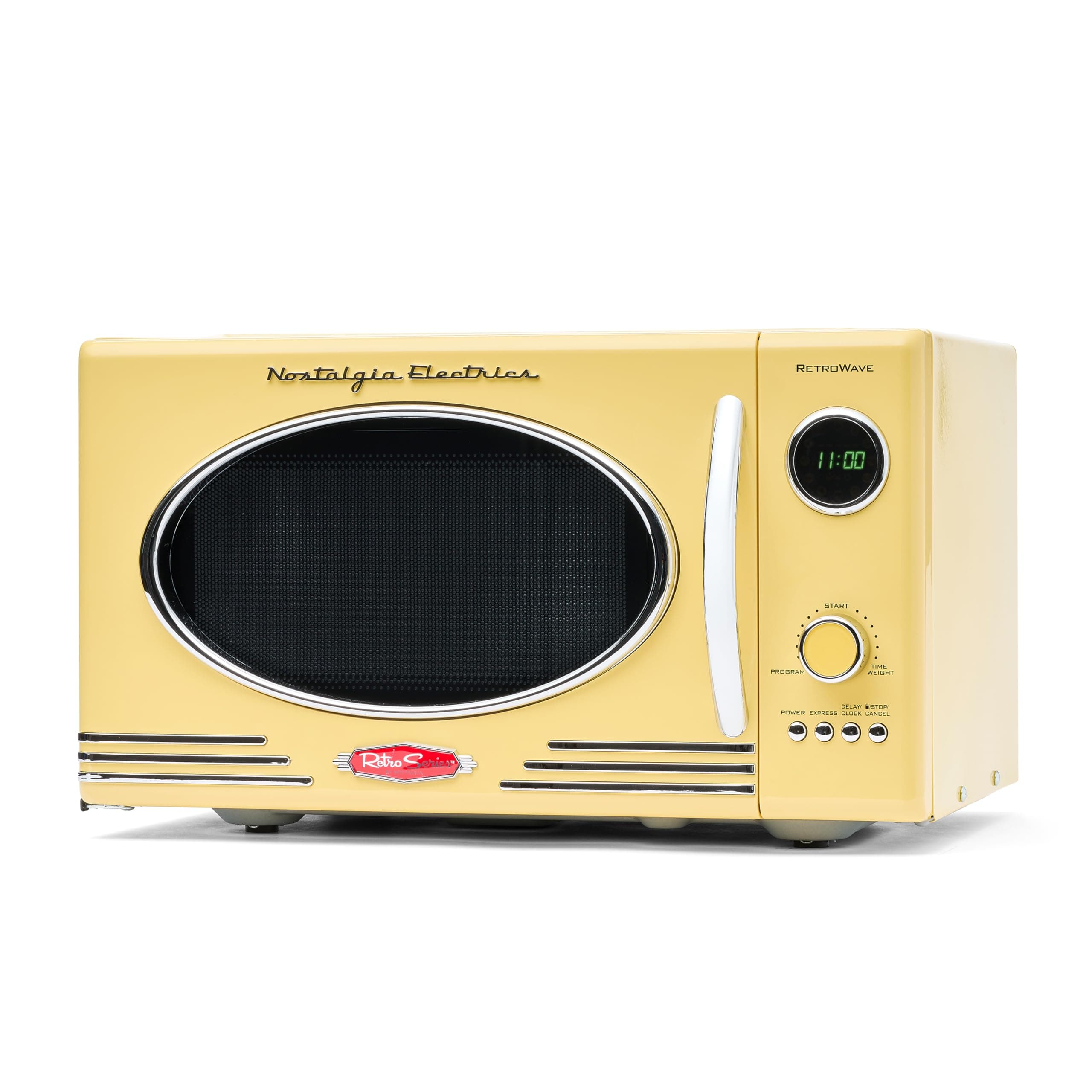 Nostalgia - Retro microwave - Countertop microwave oven - Includes 12 pre-programmed settings and digital clock - 0.9 m³ - 800 W - Yellow