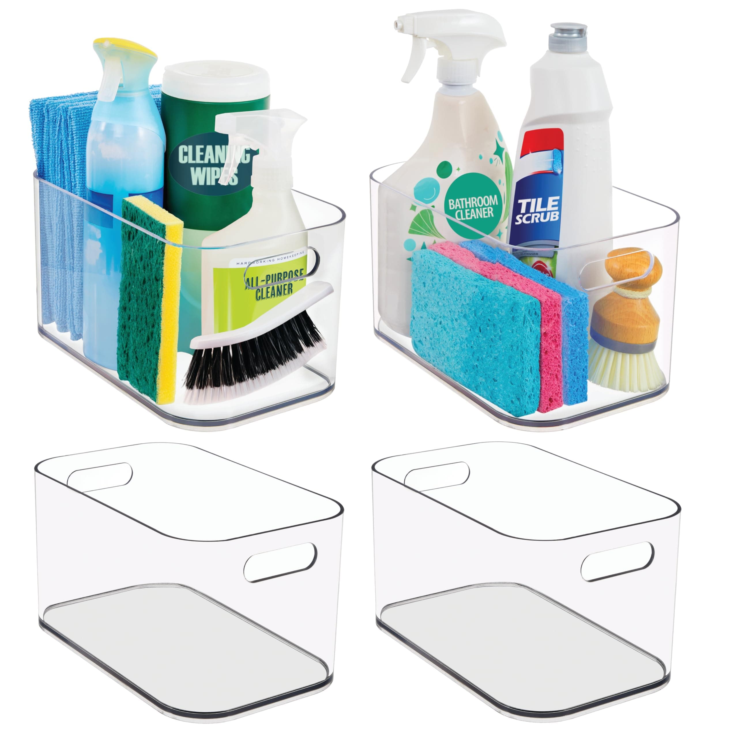 STORi Bliss 10" x 6" Open Clear Pantry Organizer Bin, Set of 4, Plastic Containers with Handle for Kitchen, Fridge, Cabinet, Closet, Bathrom, Undersink Storage Made in USA