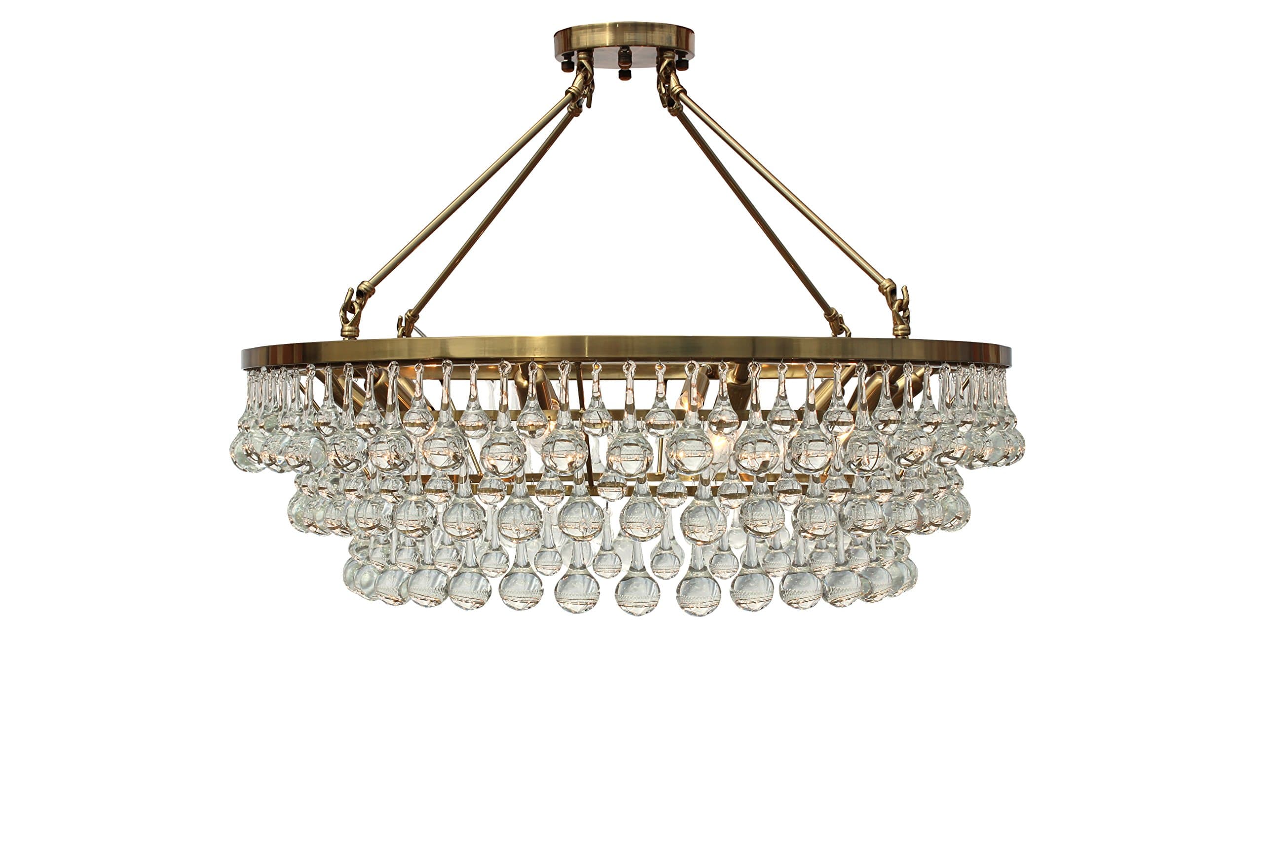 Celeste Flush Mount Glass Drop Crystal Chandelier, Brass