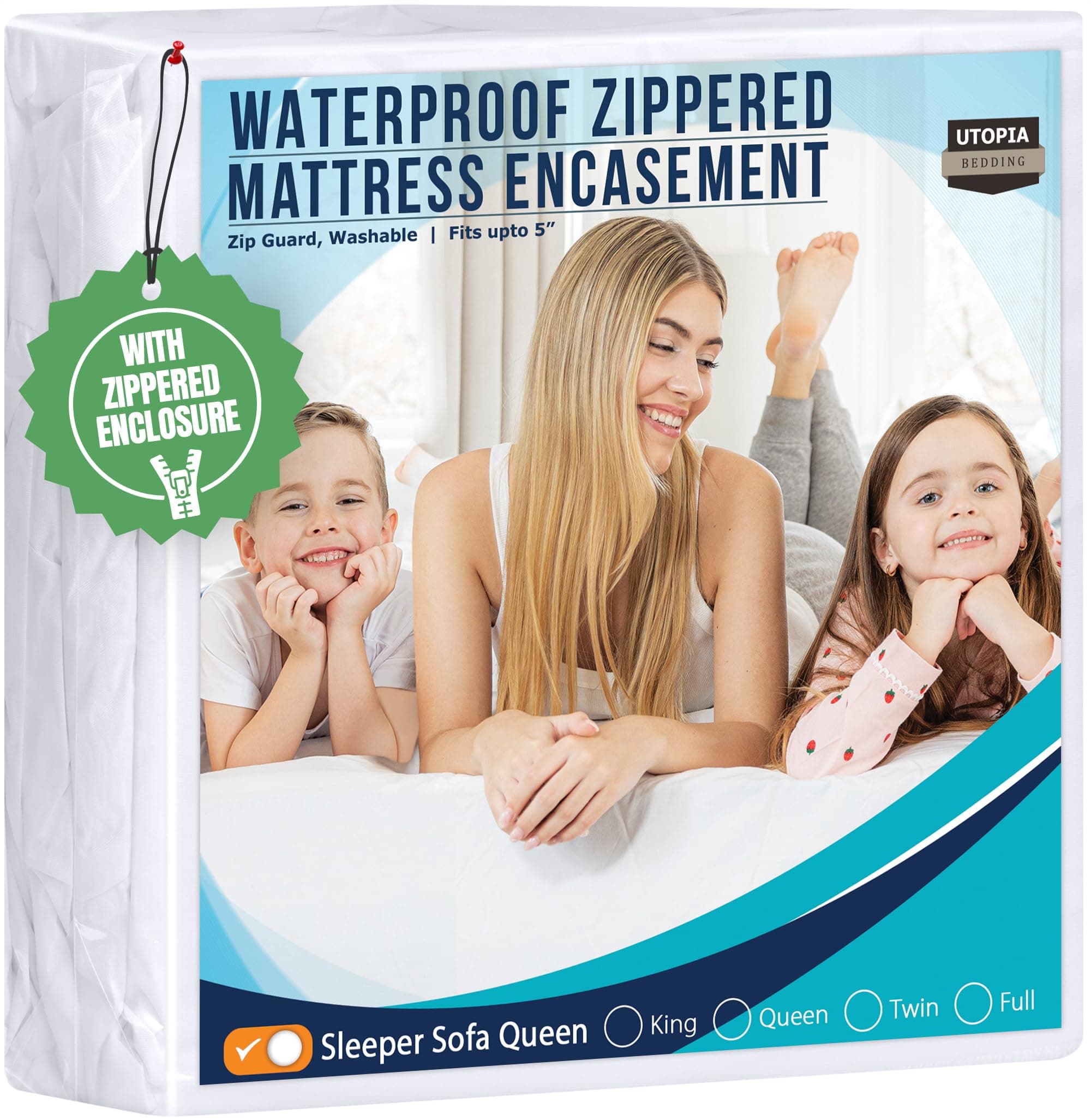Utopia Bedding Mattress Protector Zippered Sleeper Sofa Queen Size, 100% Waterproof Bed Bug and Dust Mite Proof Mattress Encasement, Absorbent 6 Sided Mattress Cover