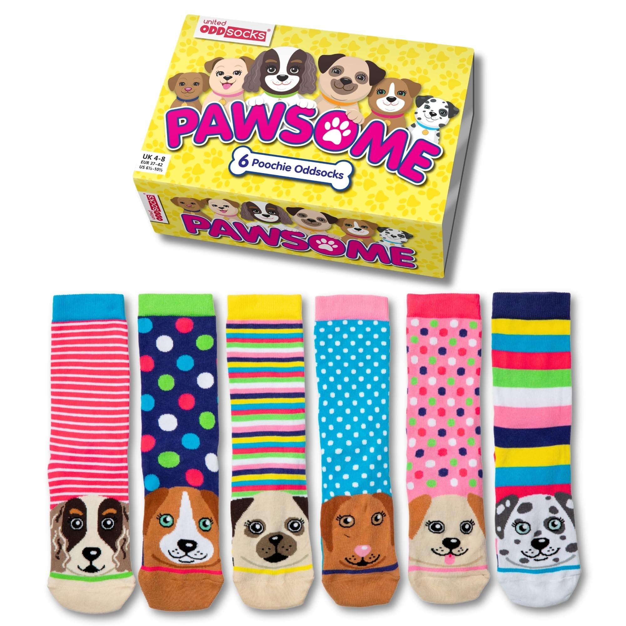 United Oddsocks - Box 6 Oddsocks Women Pawsome, UK 4-8, EUR 37-42, US 6.5 -10.5, Multicoloured