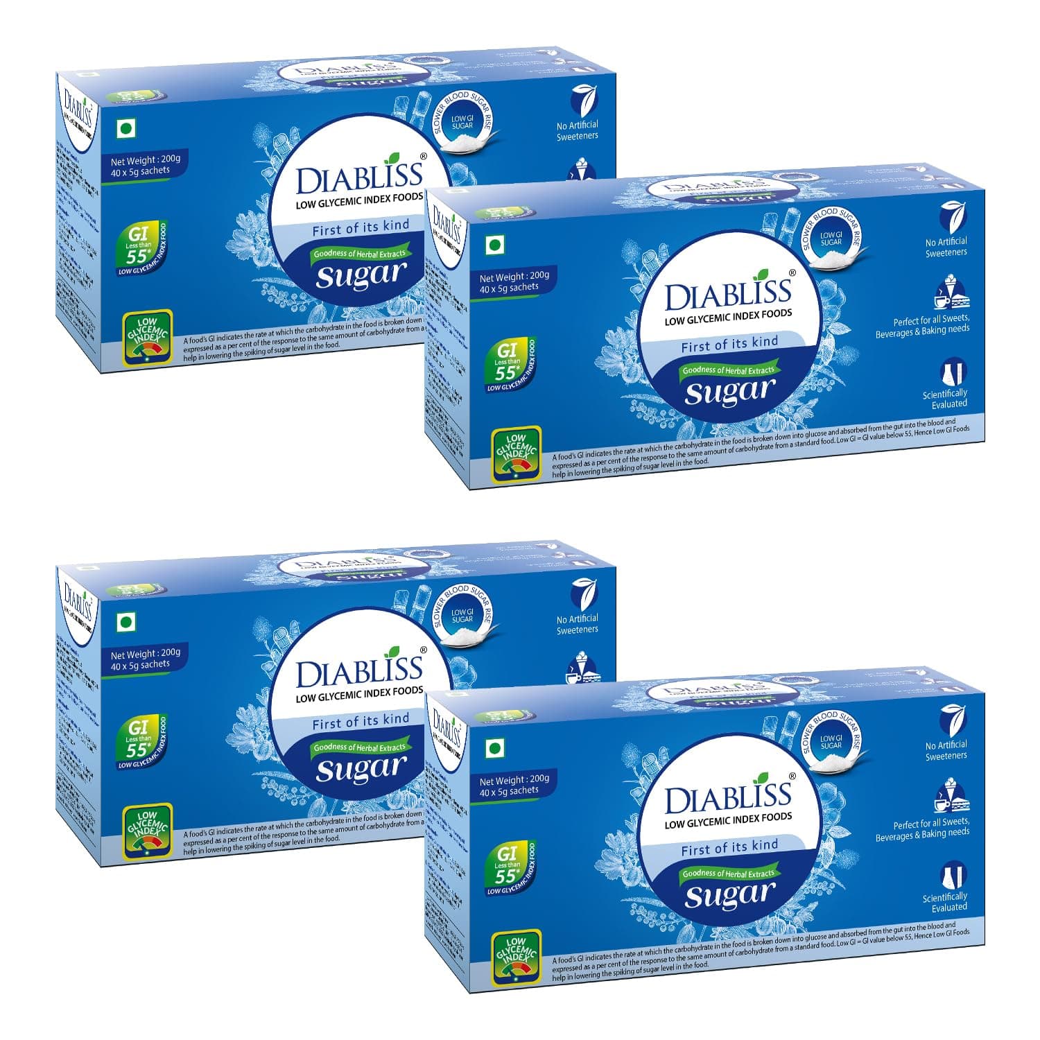 Low GI Herbal Sugar – Trusted Worldwide | 17-Herb Fortified for a Naturally Sweet Taste | No Artificial Sweeteners | Healthy Choice for Everyone in the Family | No Aftertaste | 5 Gms Sachet - 40x5g Pack of 4