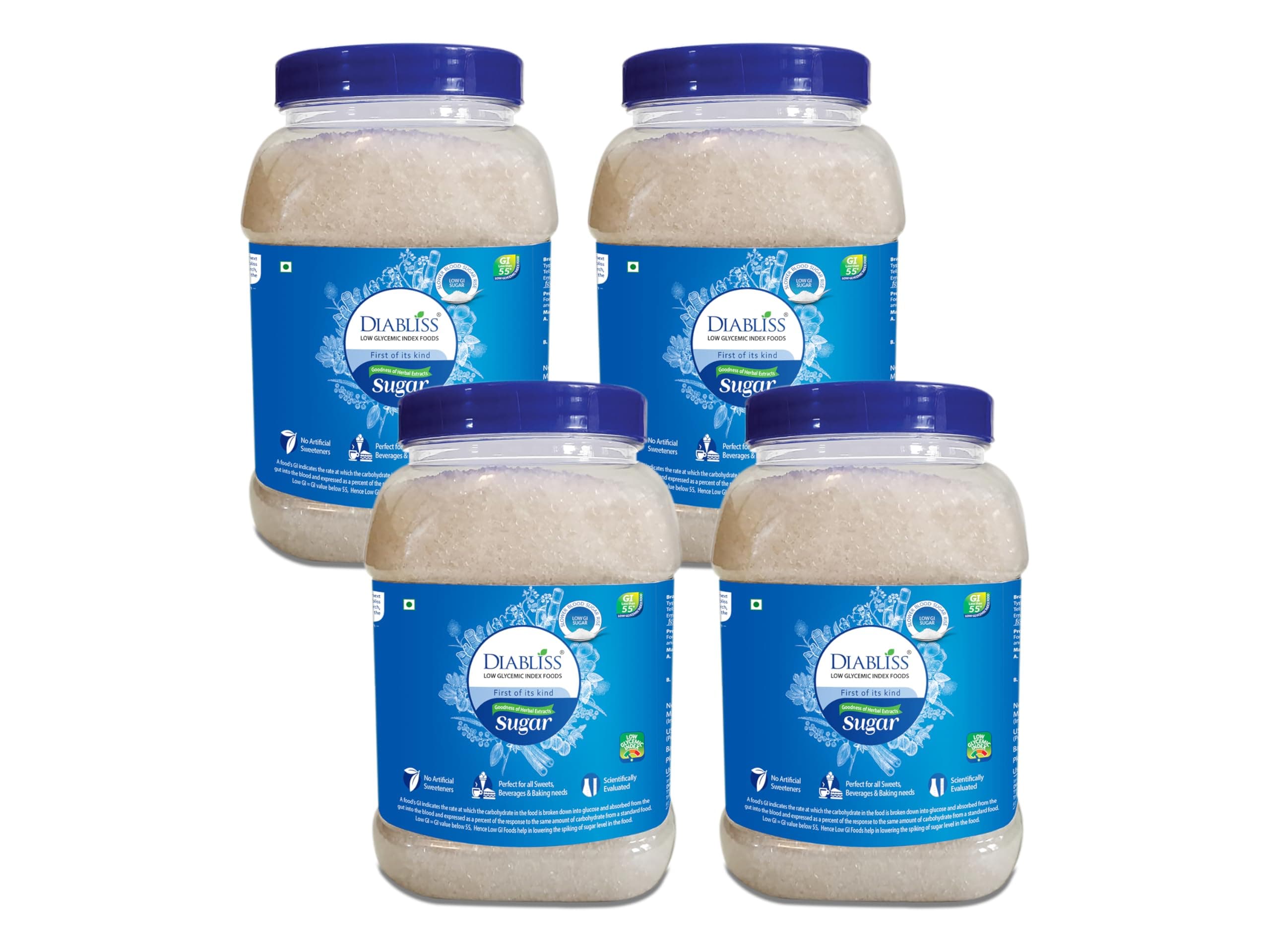 Diabliss Low GI Herbal Sugar – Trusted Worldwide | 17-Herb Fortified for a Naturally Sweet Taste | No Artificial Sweeteners | Healthy Choice for Everyone in the Family | No Aftertaste | 1kg Jar - Pack of 4