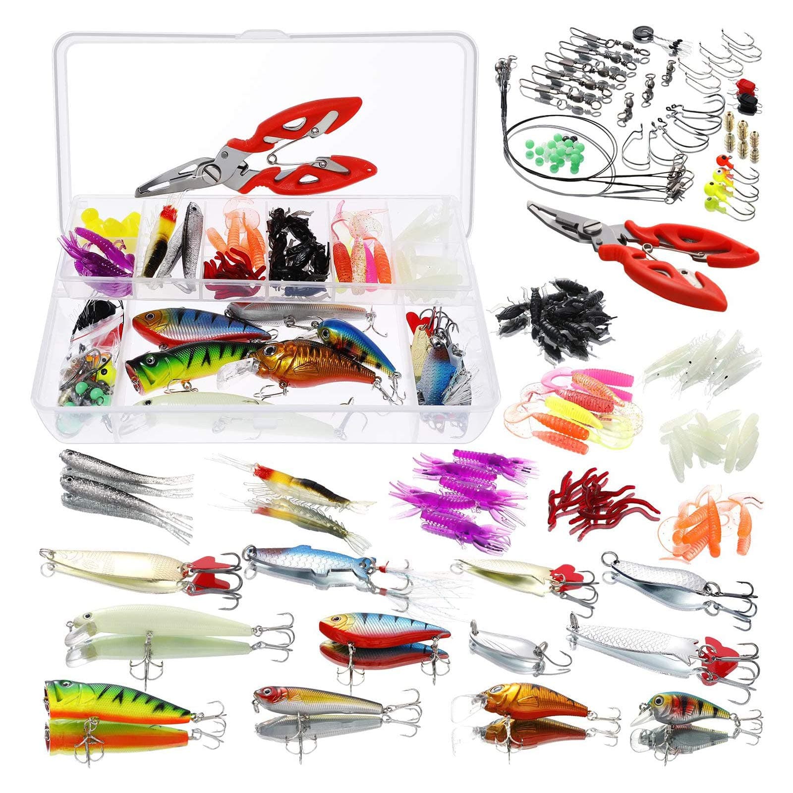 Fishing Lures Sea Bass Set Mixed Tackle/Floating Fishing Lures Hook Fishing Accessories Kit Set with Storage Box, Metal Fishing Lures Spinner Baits Fish Treble Hooks