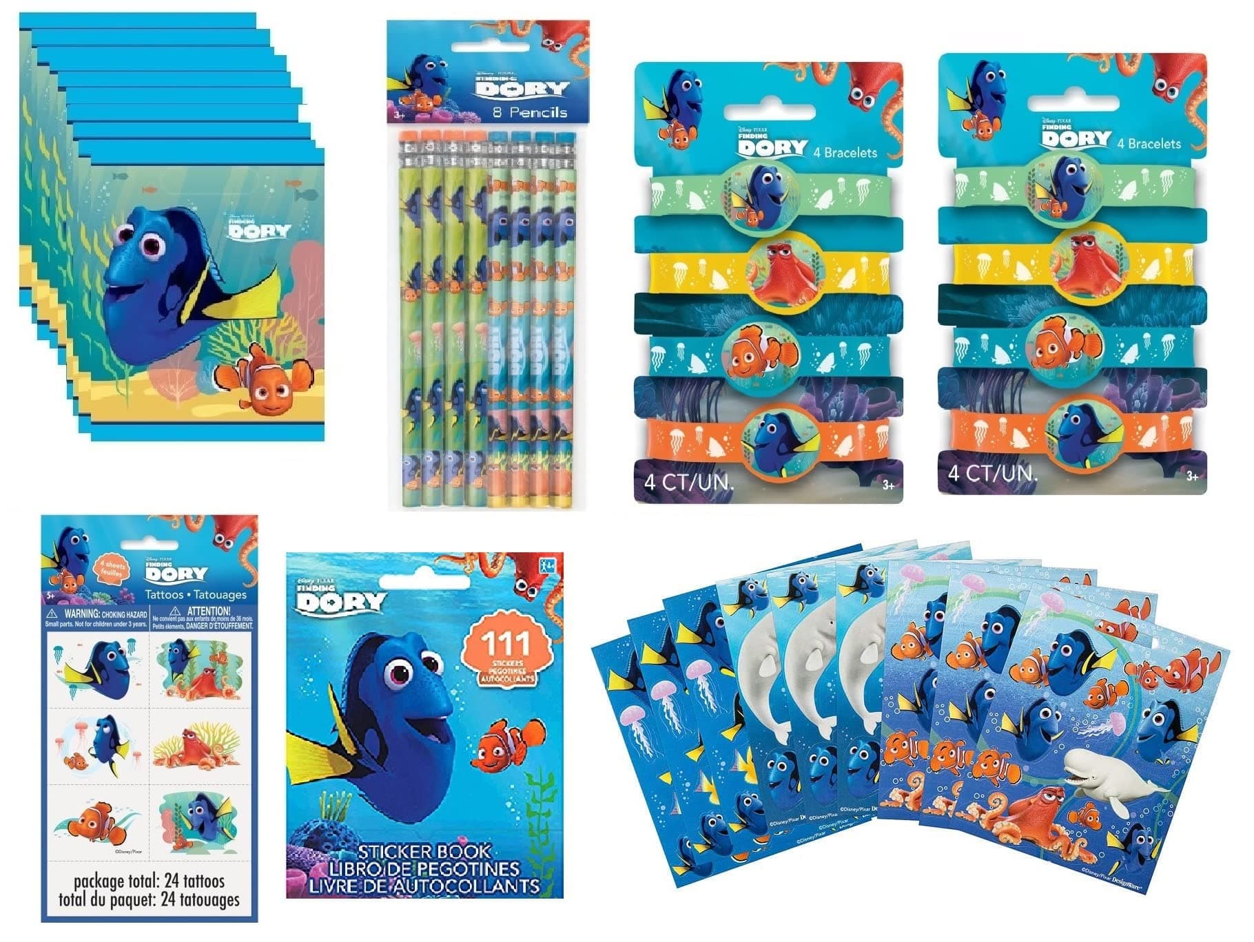 Fish Party Supplies Favor Bundle Pack Includes Loot Bags, Pencils, Tattoos, Stickers