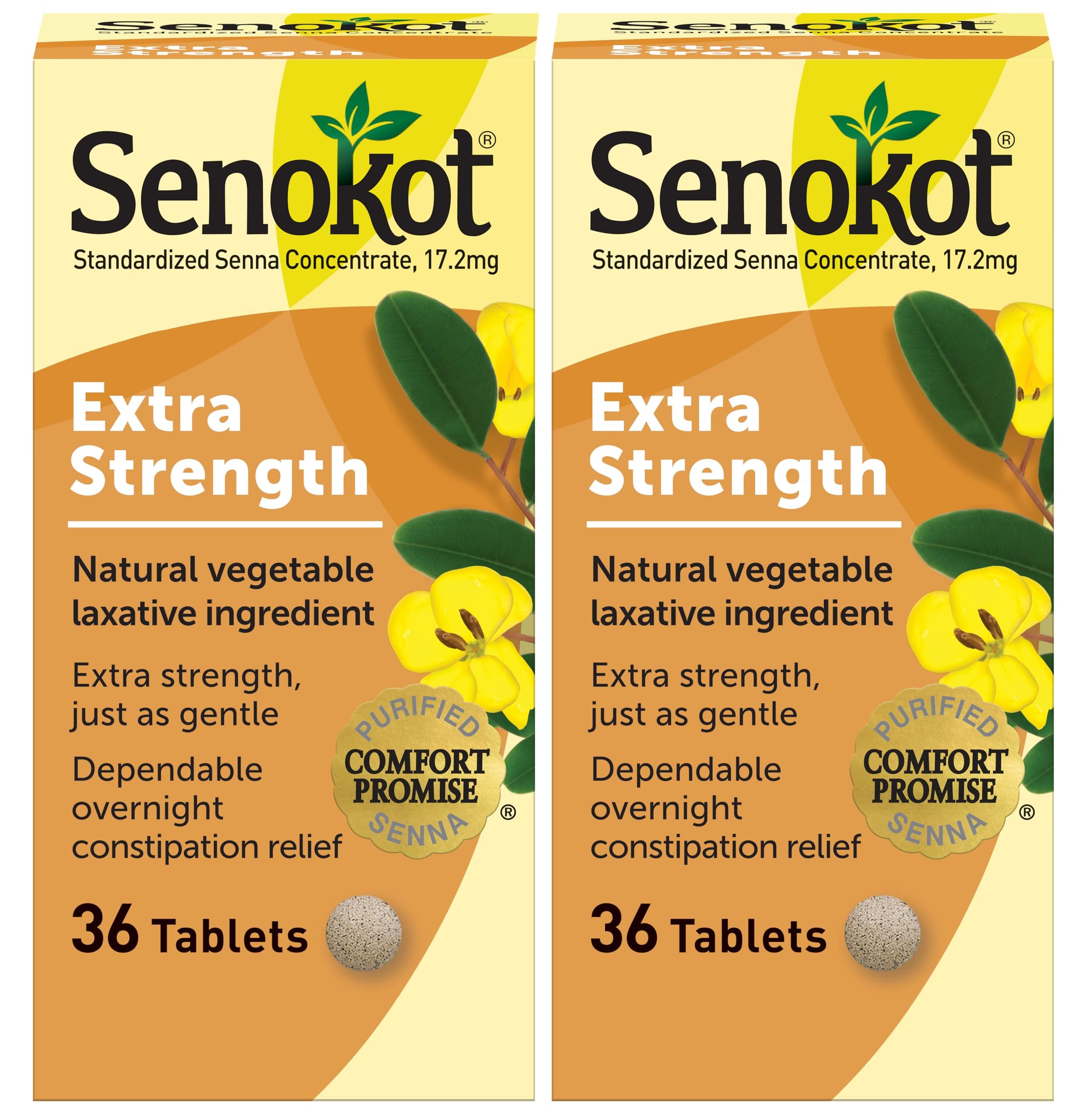 Senokot Extra Strength Senna Laxative Tablets, 36 Tablets (Pack of 2), Laxatives for Constipation Relief, Overnight Relief for Adults