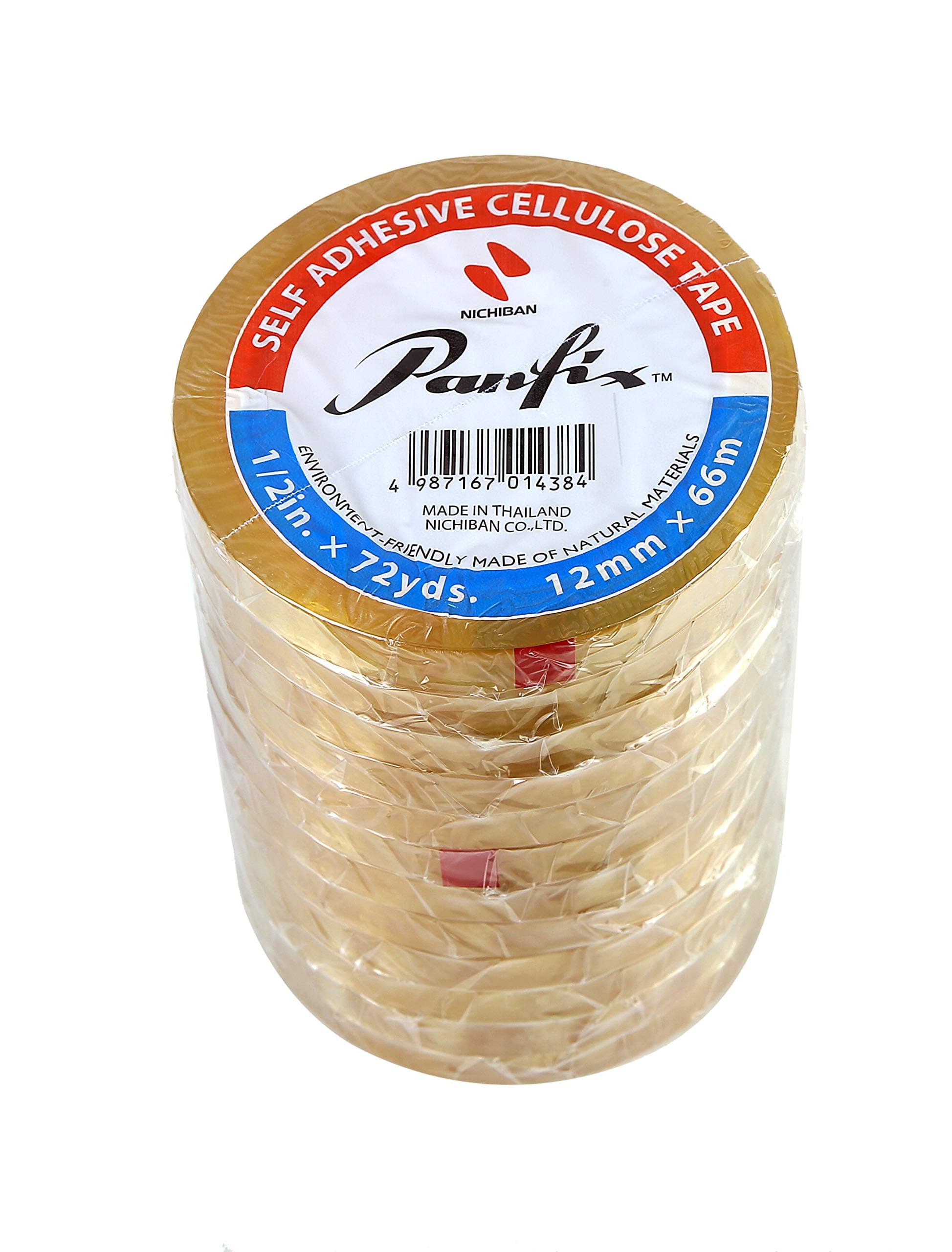 Nichiban Panfix 1/2 inch self Adhesive Cellulose Tape Shrink Pack of 12 Tapes