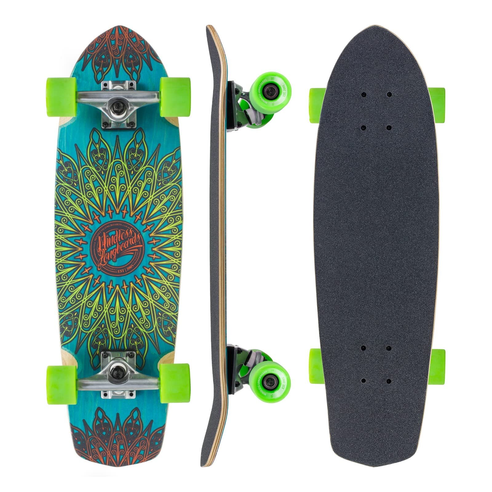 Mindless Mandala | 28” Nimble City Cruiser Board 7 Ply Canadian Maple Flexible and Fun W 5.5” Trucks For Streets Cruise 60mm 83A SHR Wheels Ultra Grippy and Soft |Beginner Intermediate Every Day Board