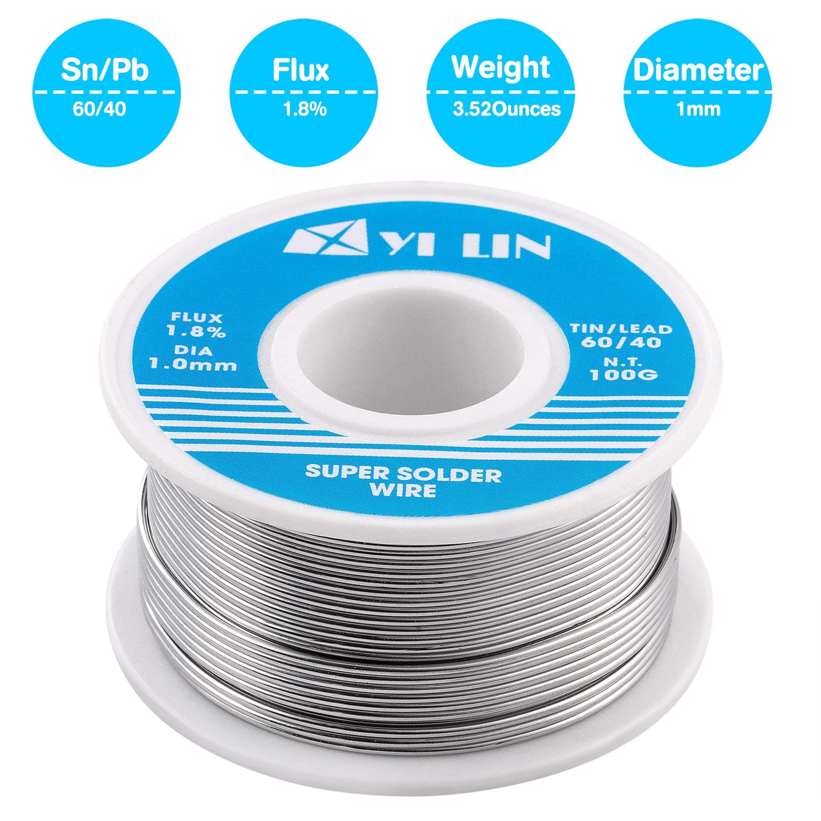YI LIN 60/40 Solder Tin Lead Rosin Core Solder Wire For Electrical Soldering (1mm/100g)