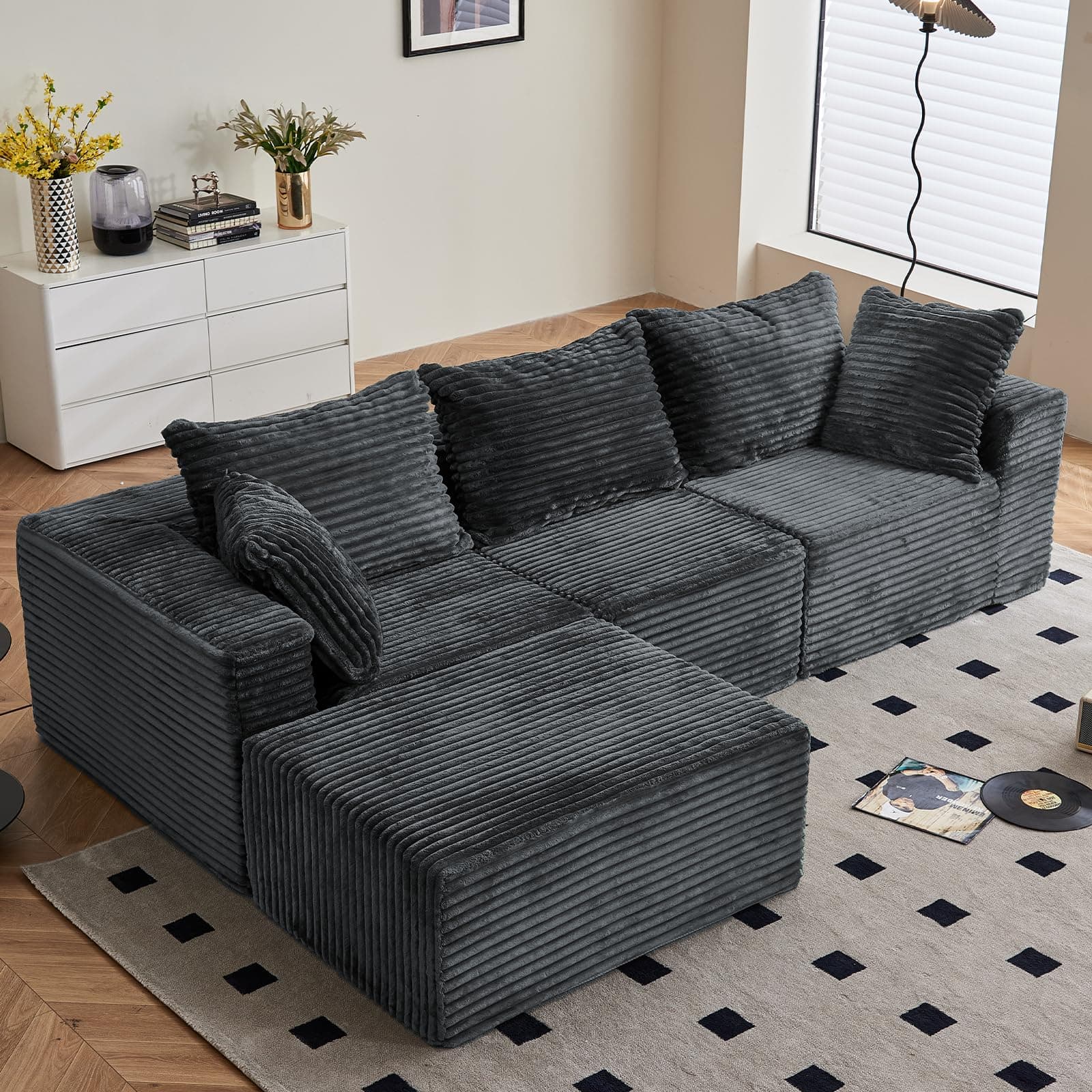 Vamcheer 274cm Modular Sectional Sofa - Oversized L-shaped Corner Couch with Memory Foam Seating & Detachable Backrest for Living Room Bedroom, No Assembly Required, Grey