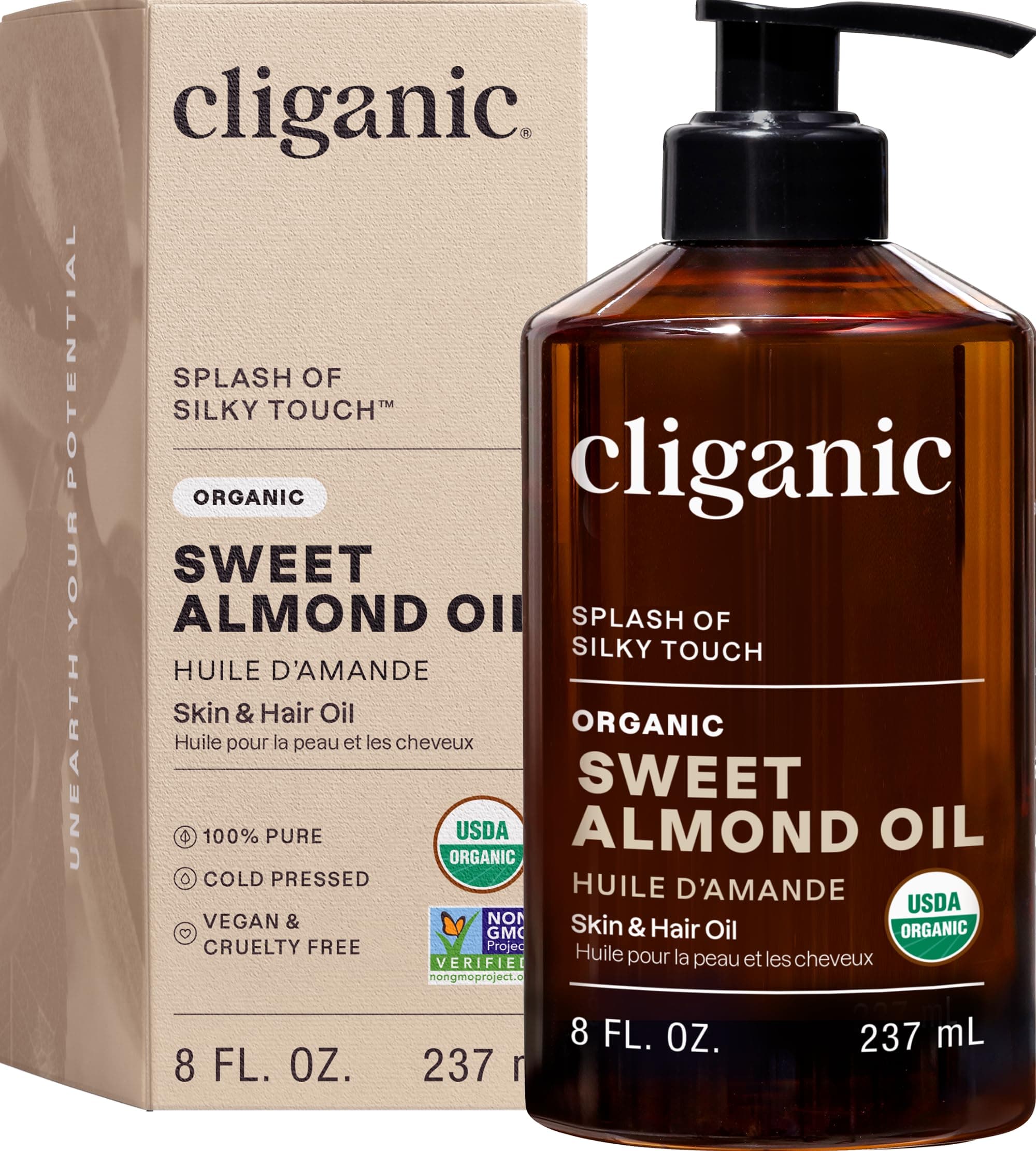Organic Sweet Almond Oil, 100% Pure (8oz) - for Skin & Hair, Nourishing Carrier Oil for Face & Body