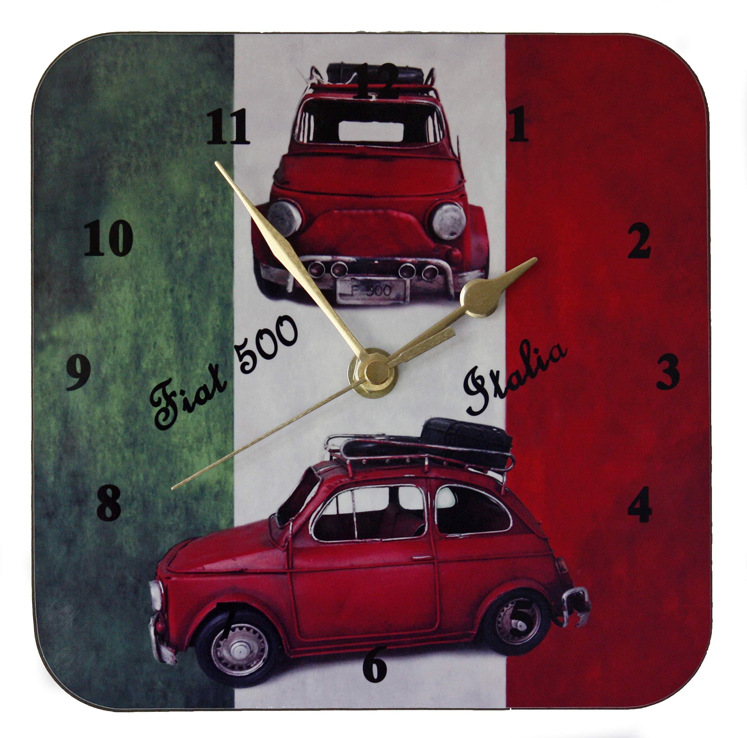 Classic car on Italian Flag - Wall Clock (19cm x 19cm)