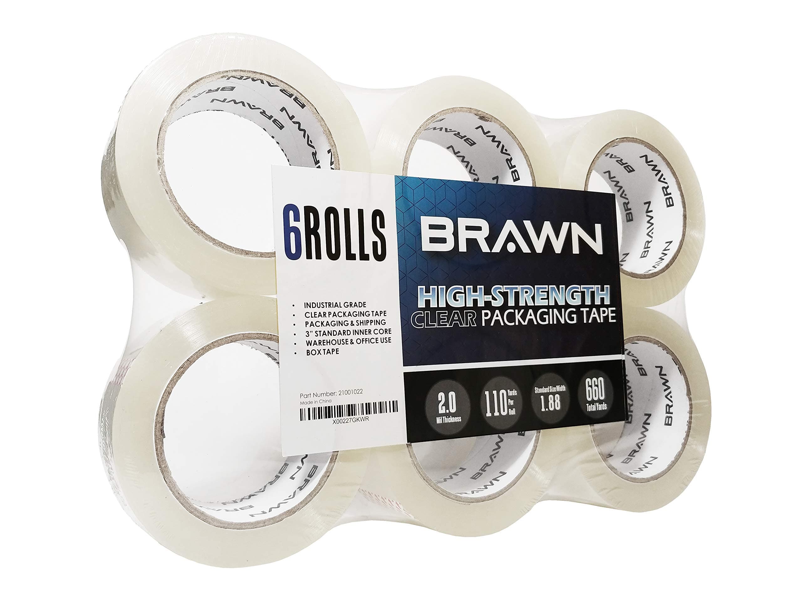 Brawn 2.0 mil High-Strength Clear Packing Tape, 6 Rolls x 110 Yards, 2 inch Wide fit for Packaging, Carton Sealing, and Shipping