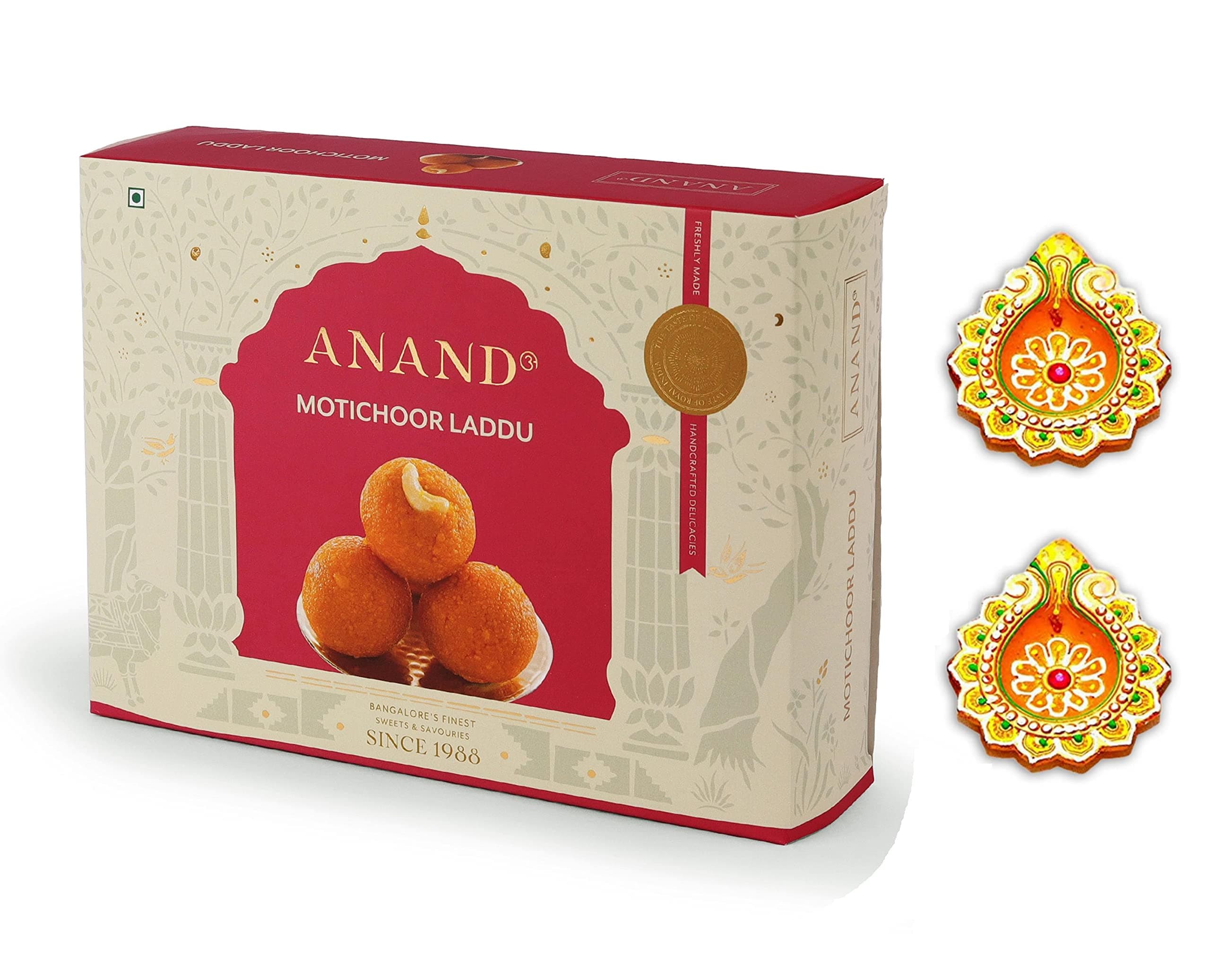 ANAND Diwali Sweets Gift box | Motichoor Laddu (250g) + Diya + Greeting card Combo | Mouth Watering Authentic Dish | No Preservatives | Mithai Box for Diwali
