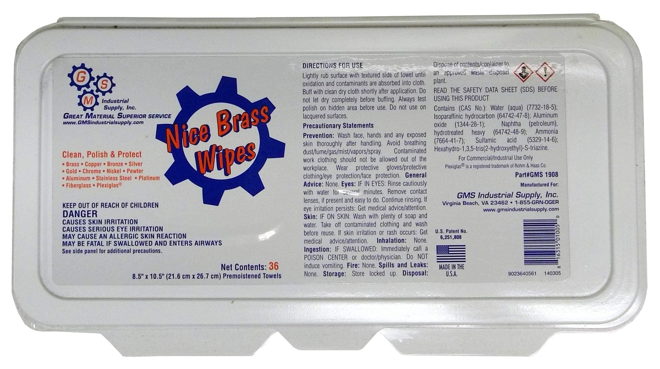 GMS Industrial Supply GMS1908 Nice Brass Wipes Brass Cleaning Wipes (36 Wipes per Bucket)