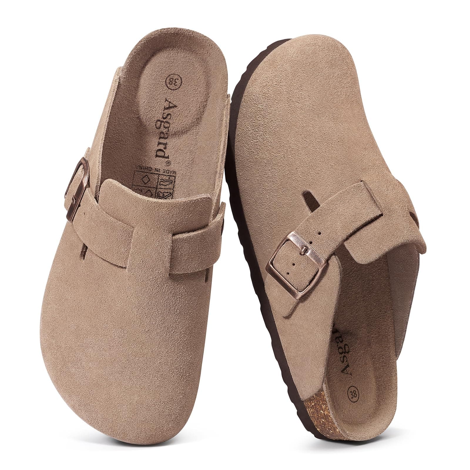Women's Suede Clogs Leather Mules Arch Support Potato Shoes with Comfort Cork Footbed - Wide Feet Please Half Size UP