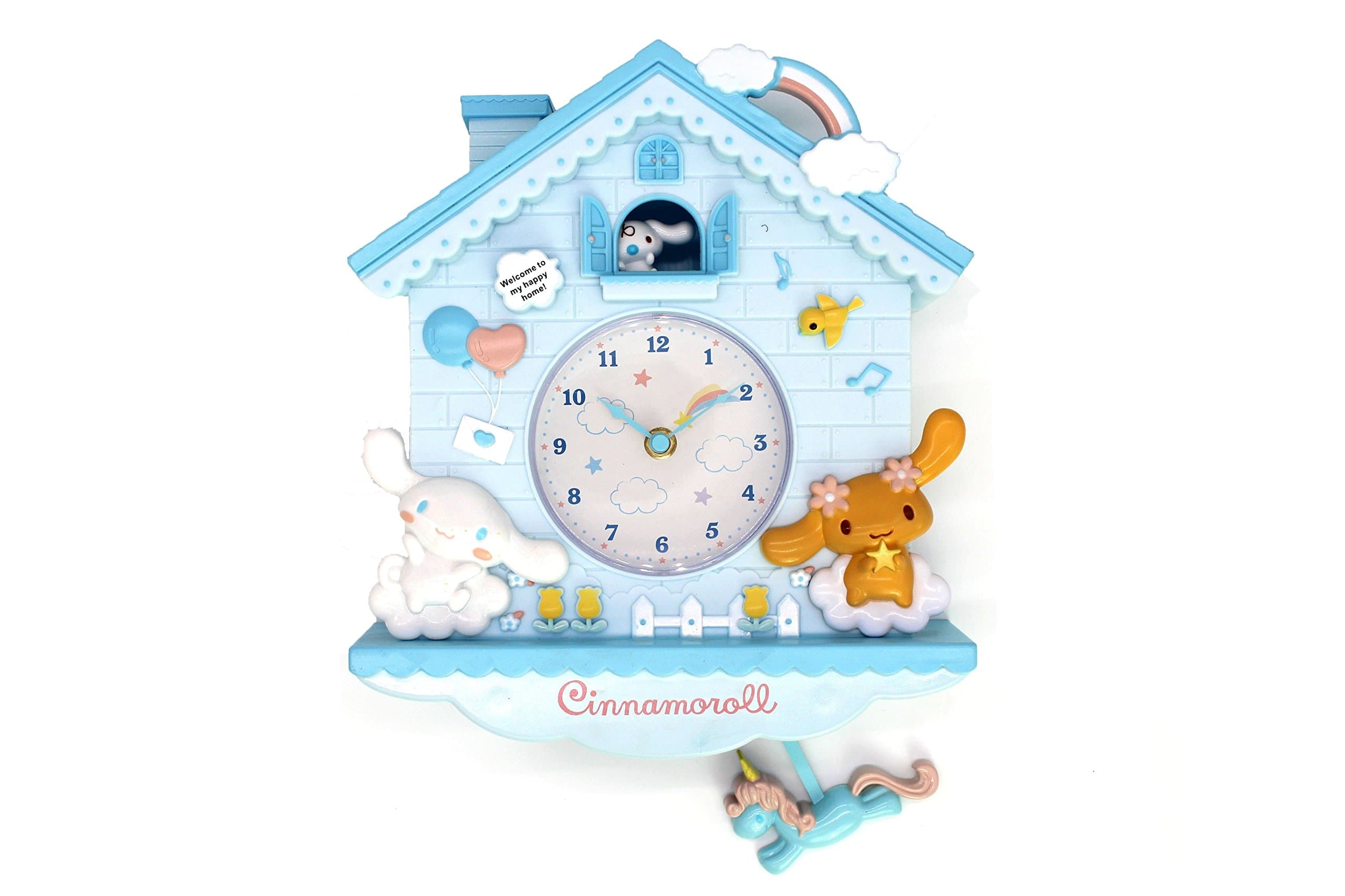 Cuckoo Nursery Wall Clock Pink With Pendulum Mouse House With Bunnies Adorable Infant Boys & Girls Gift (Light Blue)